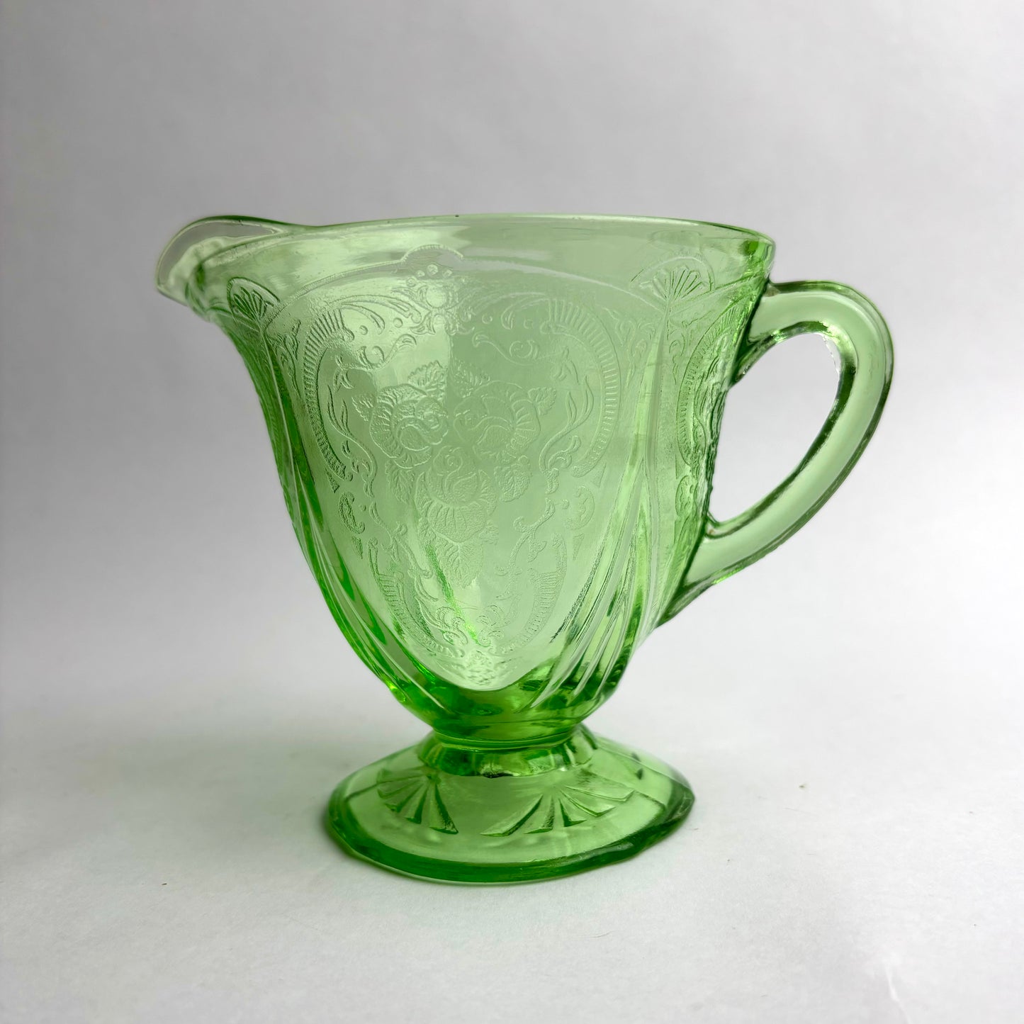 Hazel Atlas Royal Lace Green Uranium Glass Creamer Milk Jug Depression Glass