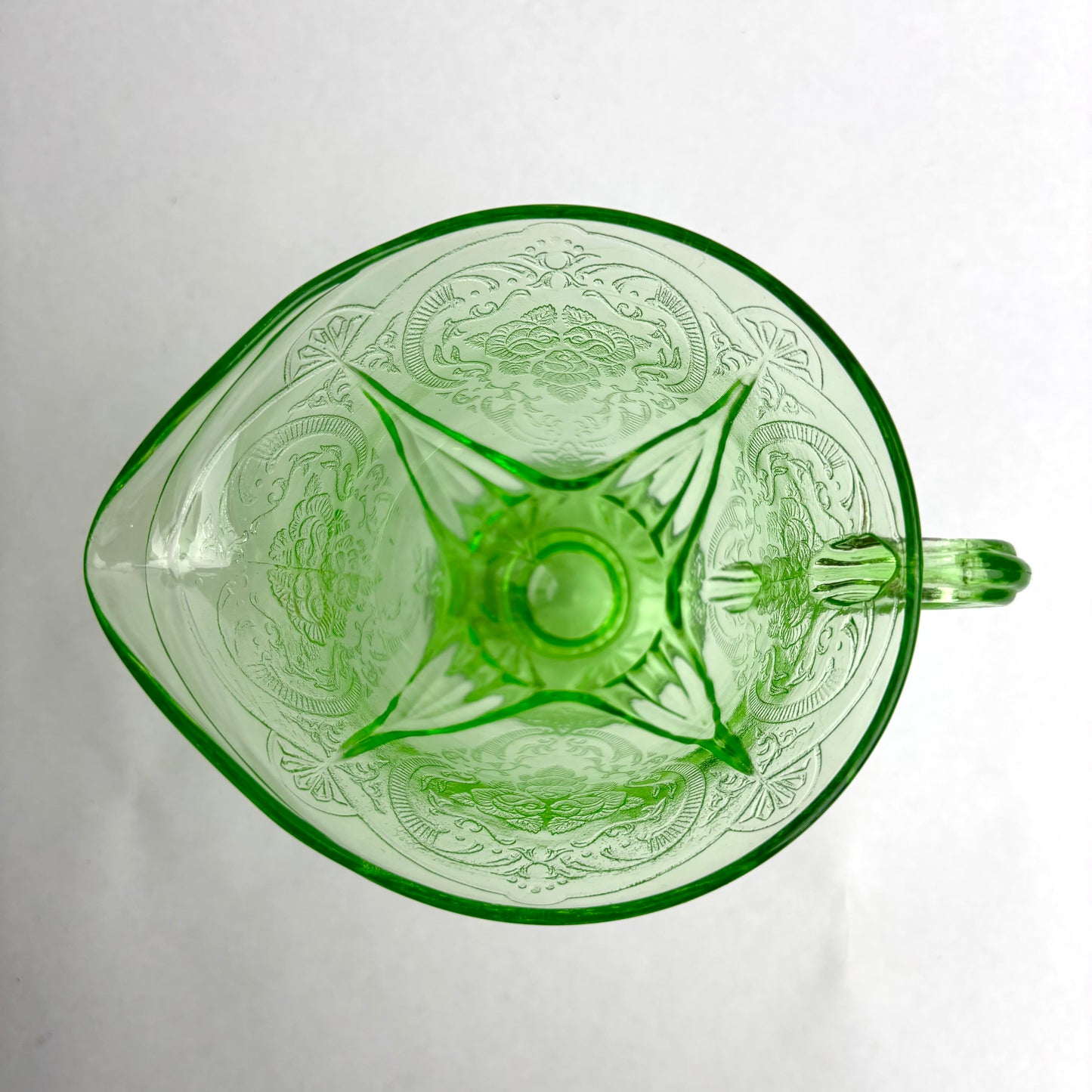 Hazel Atlas Royal Lace Green Uranium Glass Creamer Milk Jug Depression Glass