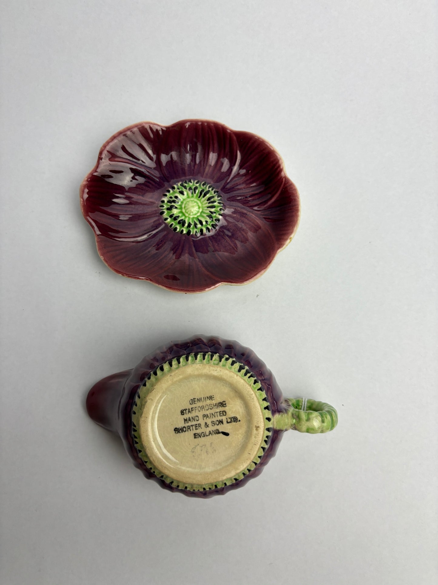 Anemone Majolica Gravy Boat & Saucer by Shorter & Son