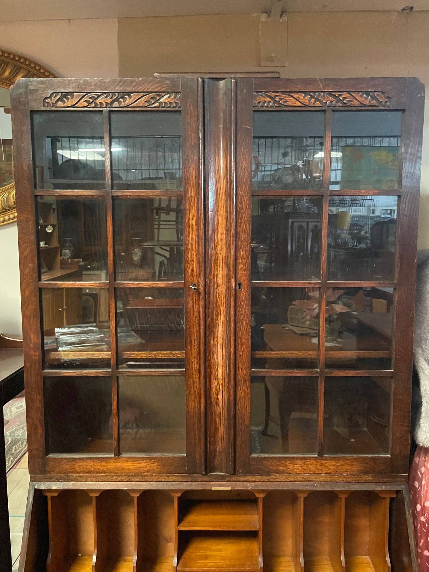 Vintage oak bureau bookcase (93cm@x 44cm x 198cm tall) VGC