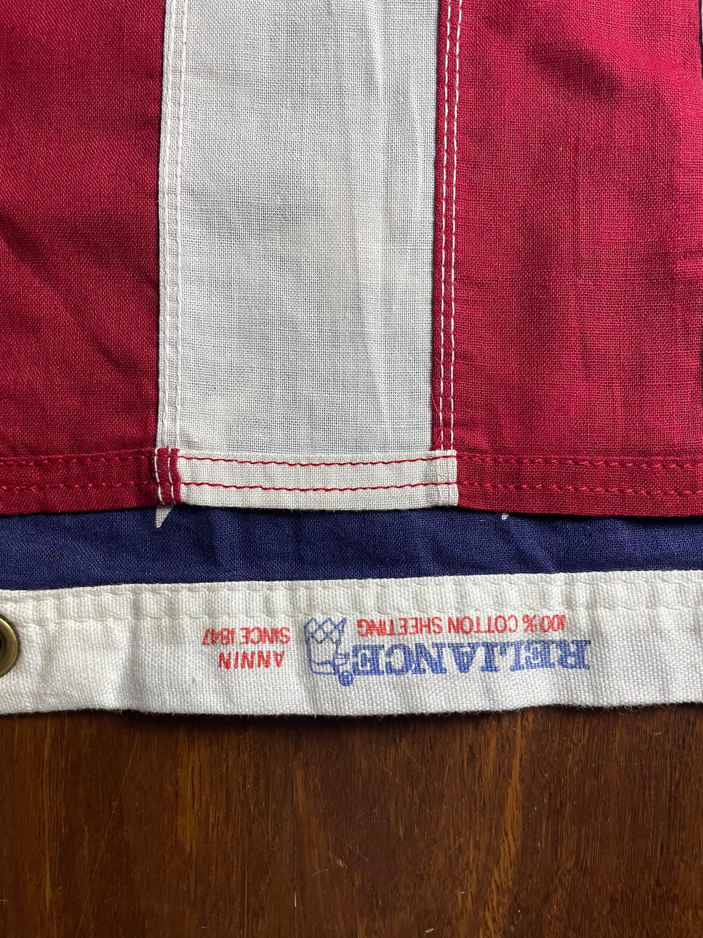 Vintage fully-sewn linen USA flag by Reliance