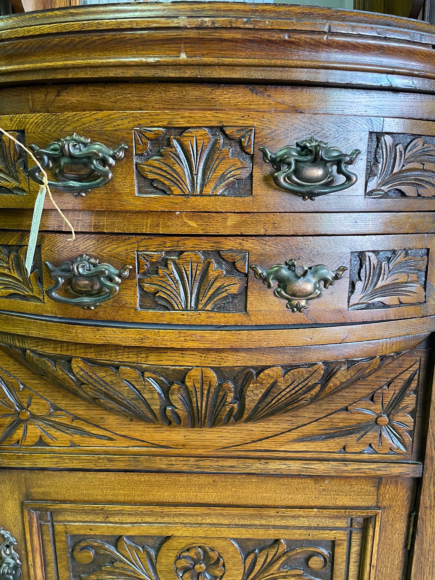 Victorian English Oak Mirror-back Bowfront Sideboard
