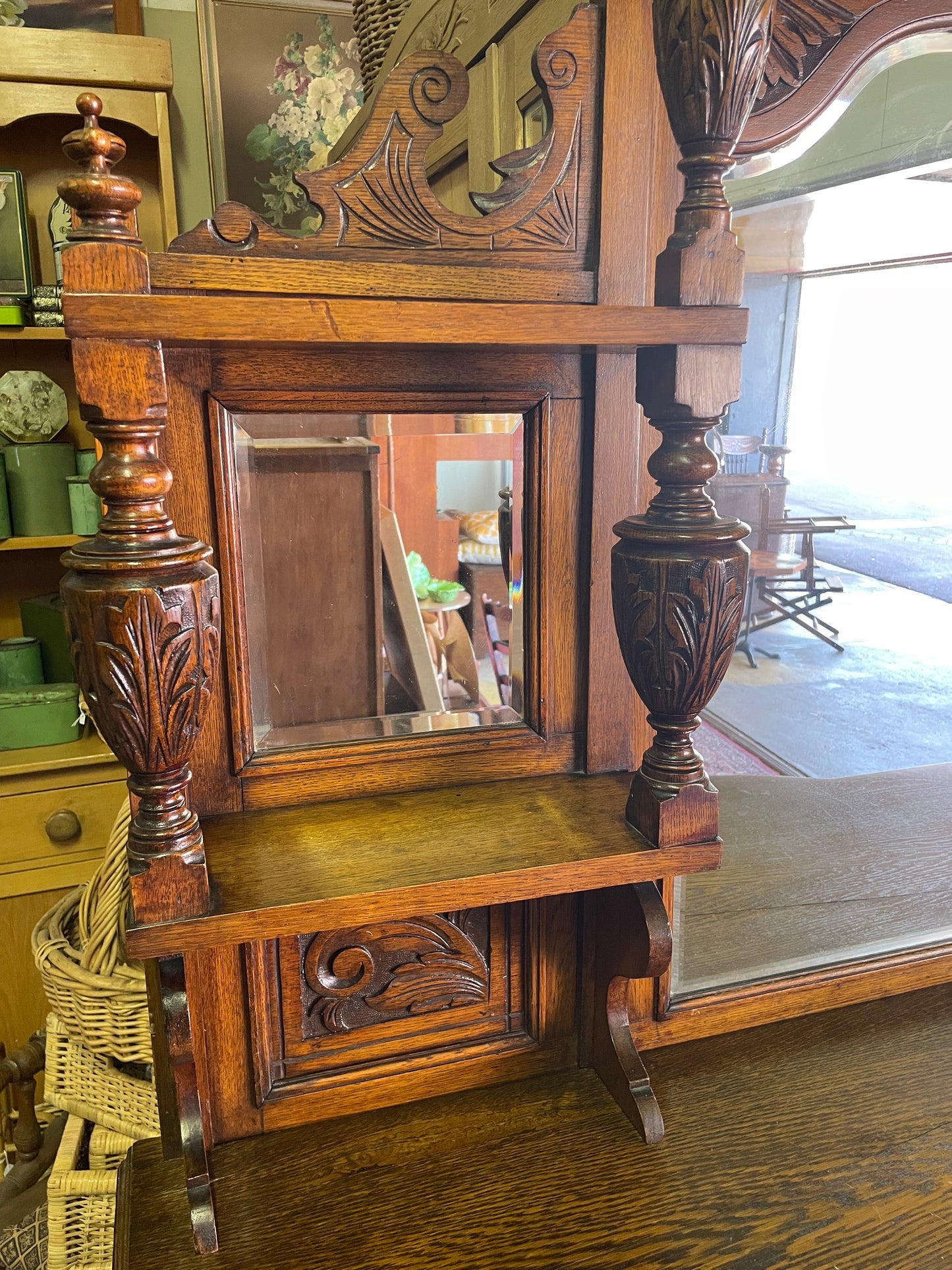 Victorian English Oak Mirror-back Bowfront Sideboard