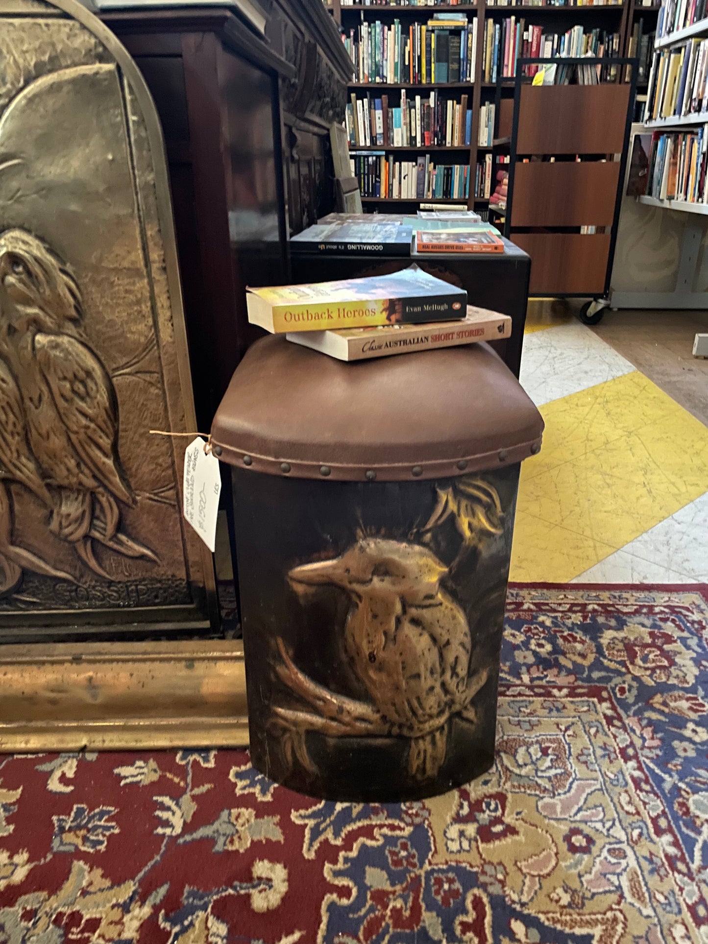 Antique Victorian brass fire surround featuring kookaburras