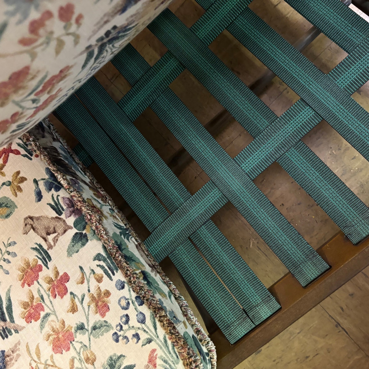 Ercol lounge suite original seat webbing detail