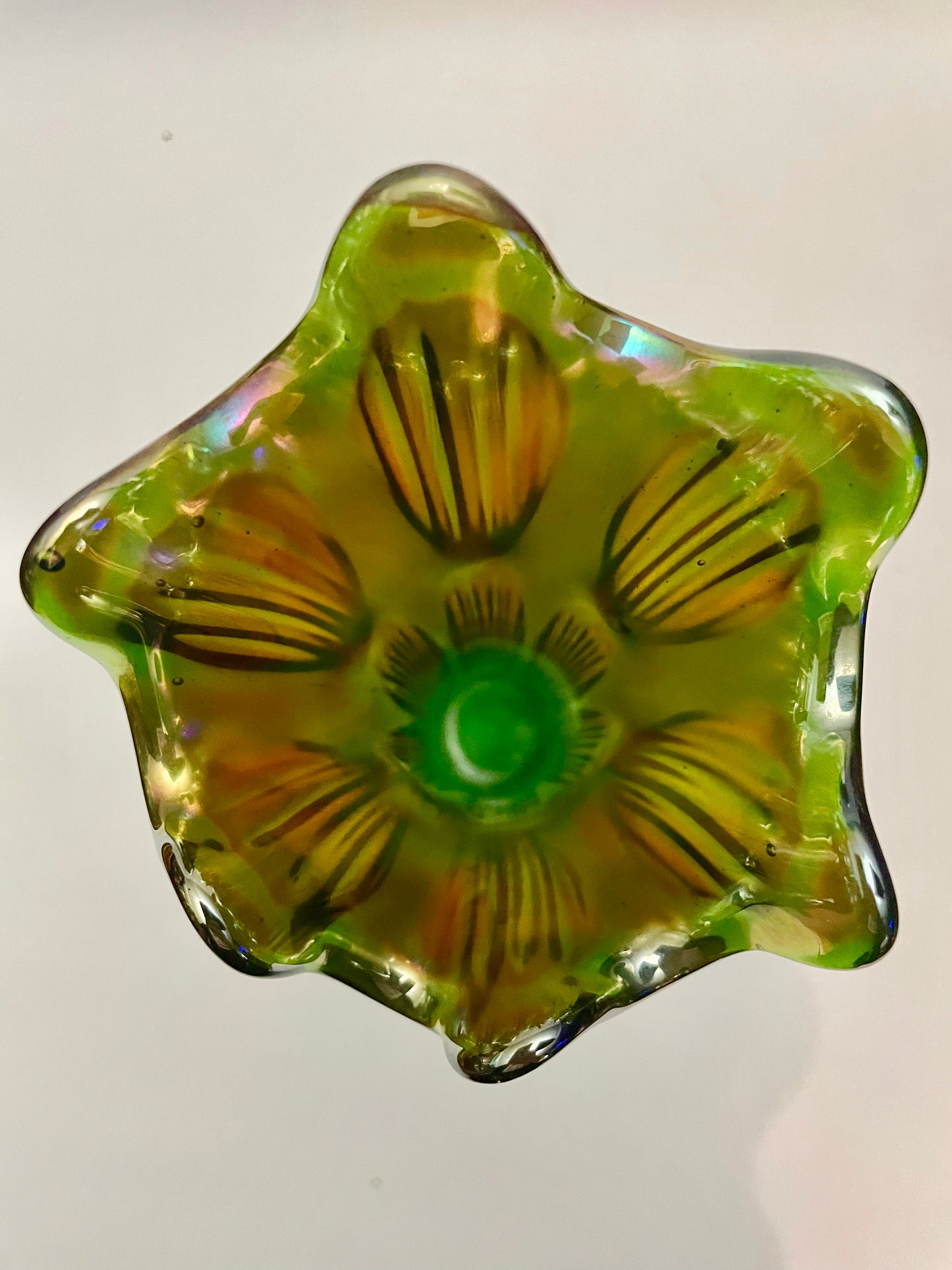 Pair of Green Carnival Glass Vases