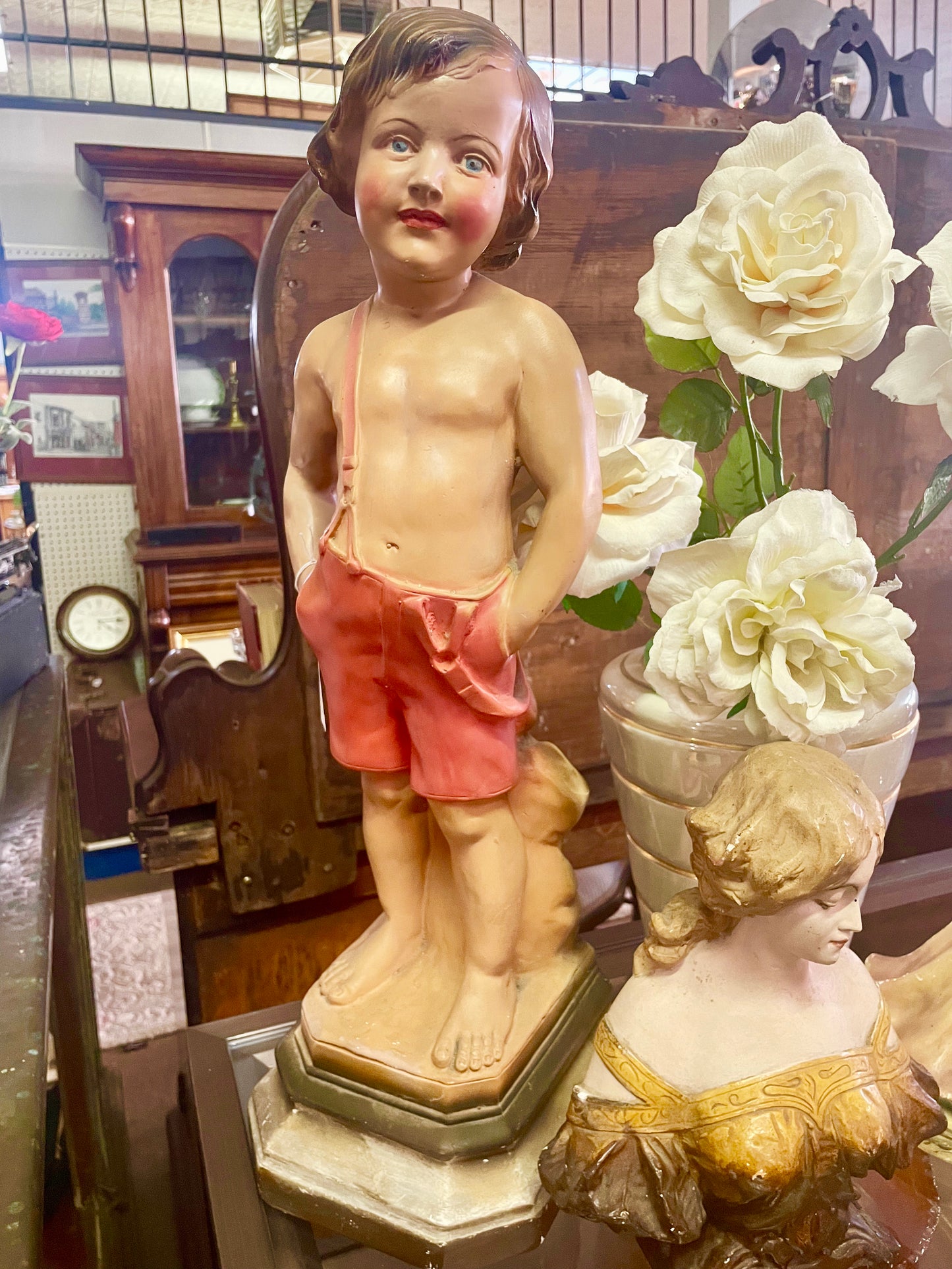 Gorgeous French Art Nouveau Chalkware Polychrome boy figurine
