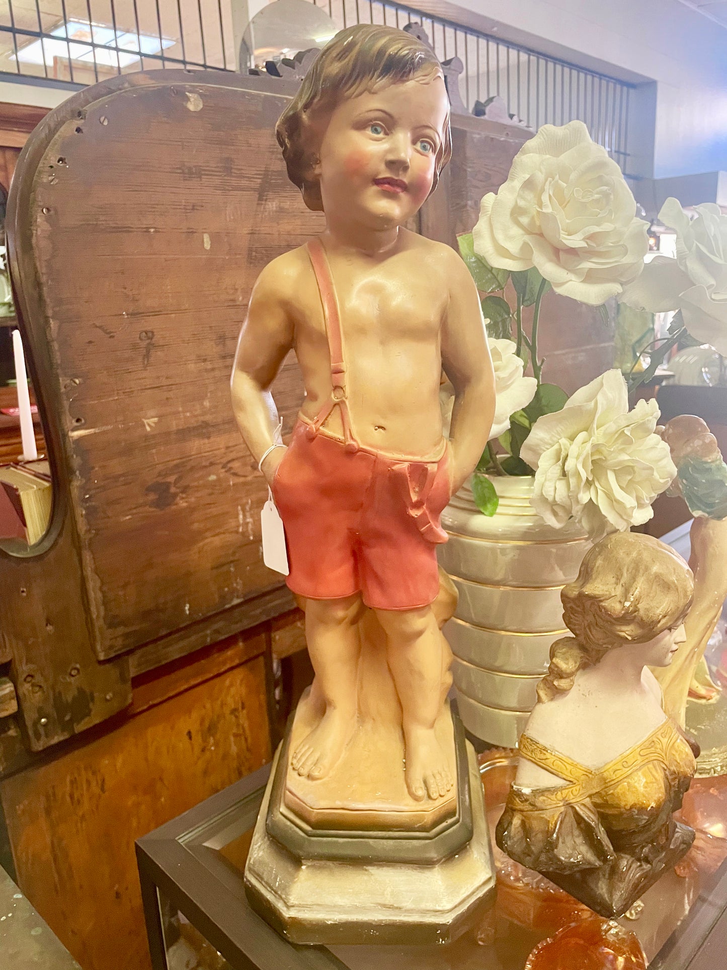 Gorgeous French Art Nouveau Chalkware Polychrome boy figurine