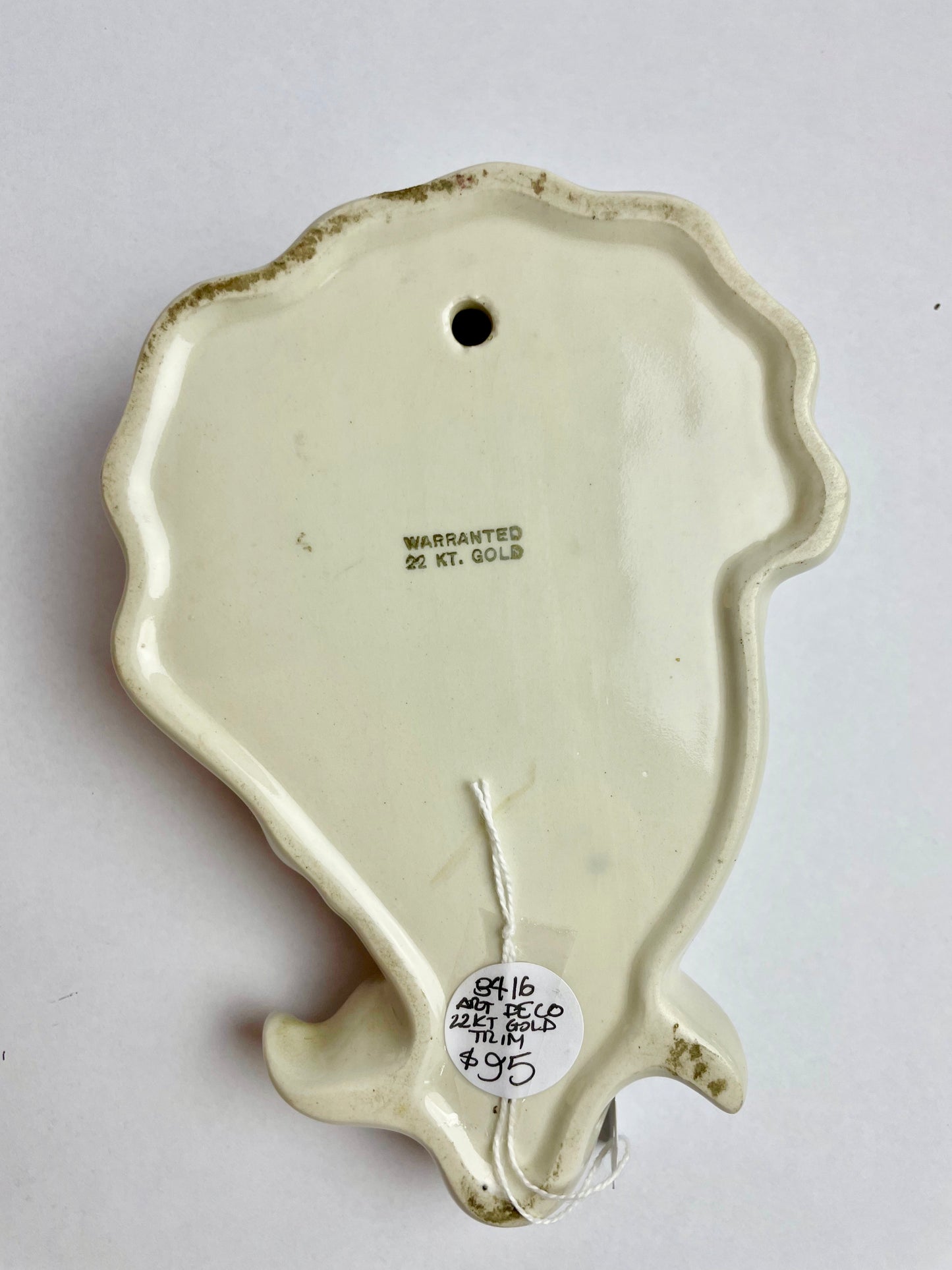 Art Deco Ceramic Wall Pocket with 22ct gold trim