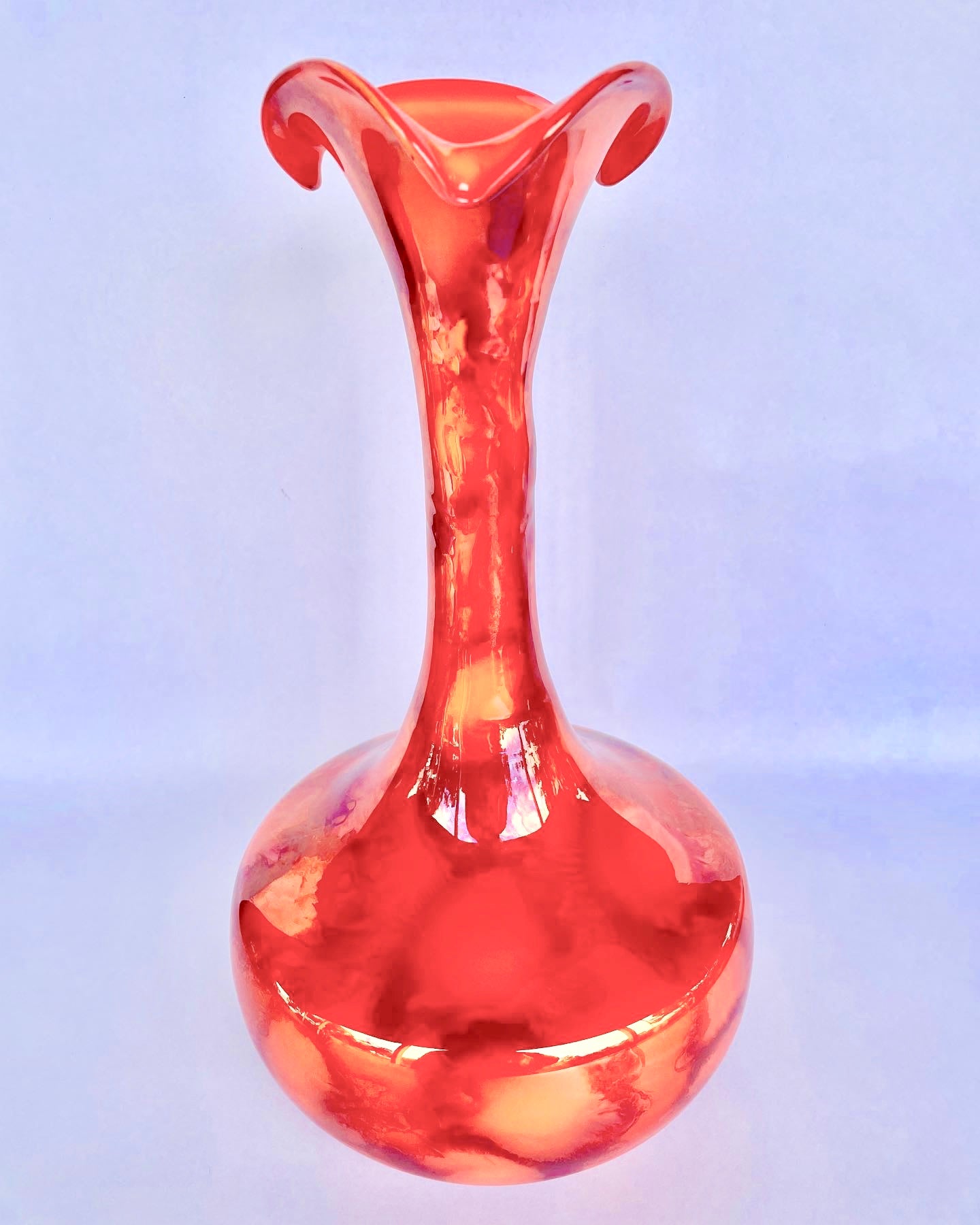 Encased orange art glass vase