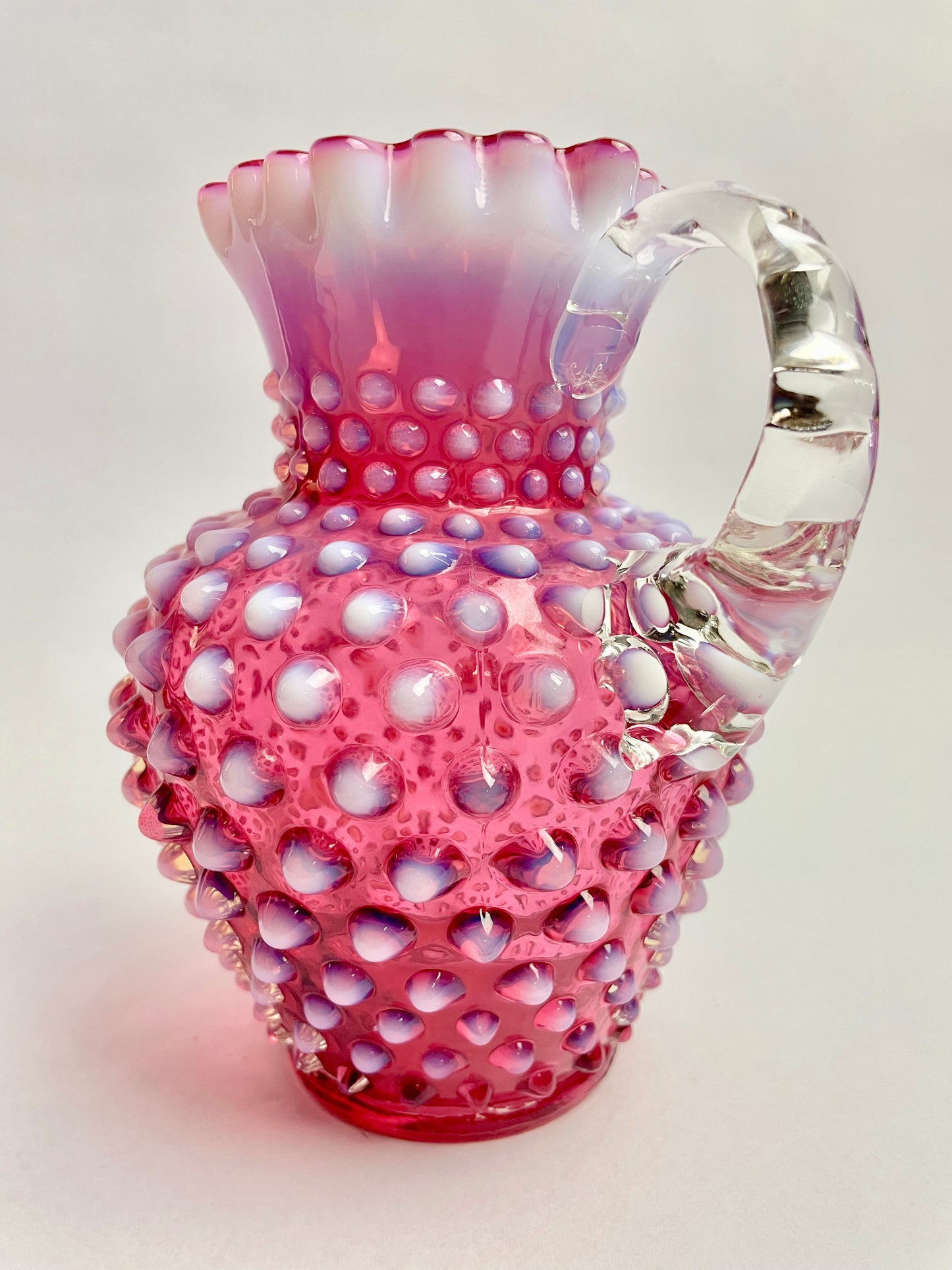 Antique Fenton Hobnail Cranberry Opalescent Mini Jug