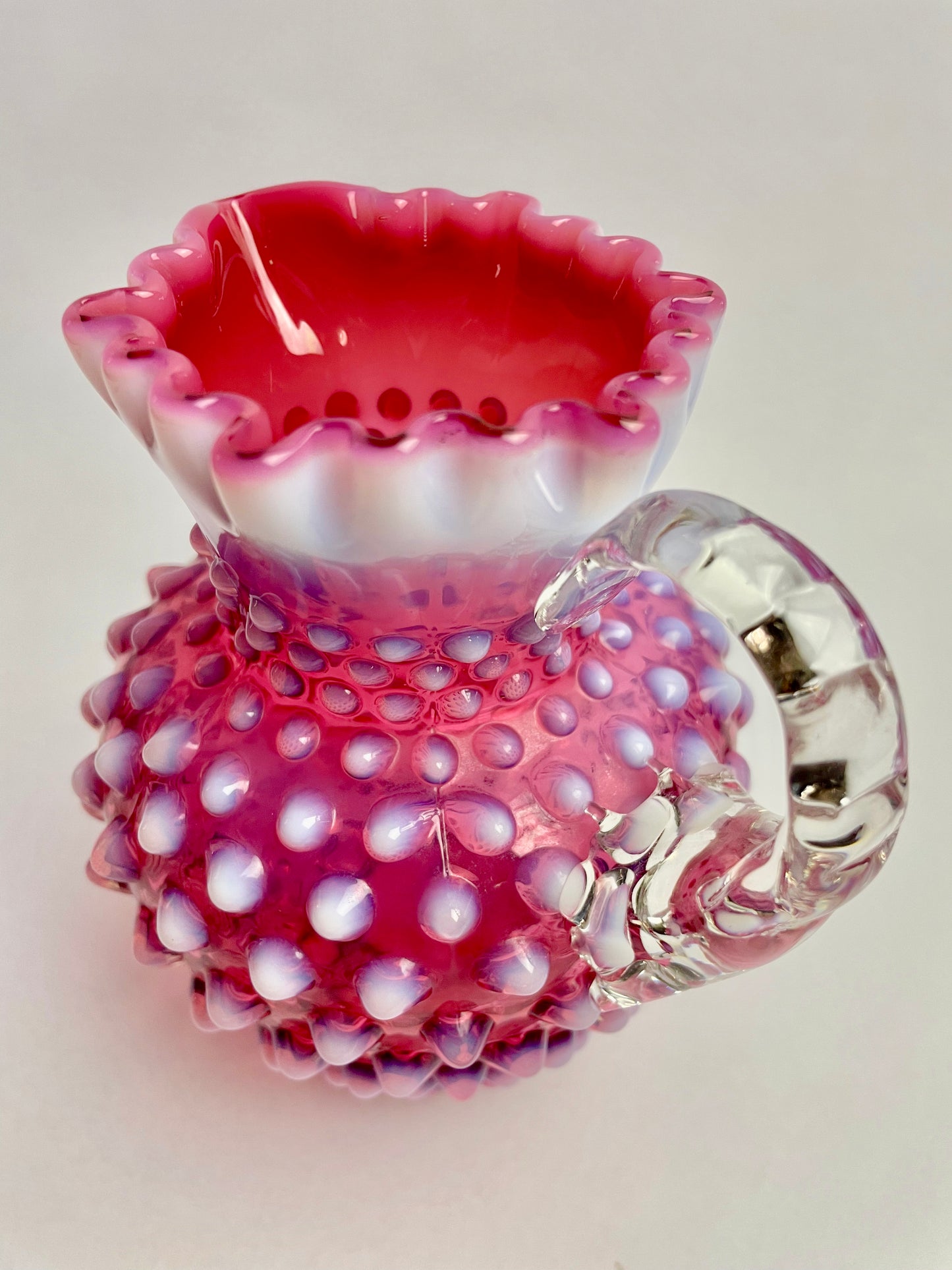 Antique Fenton Hobnail Cranberry Opalescent Mini Jug