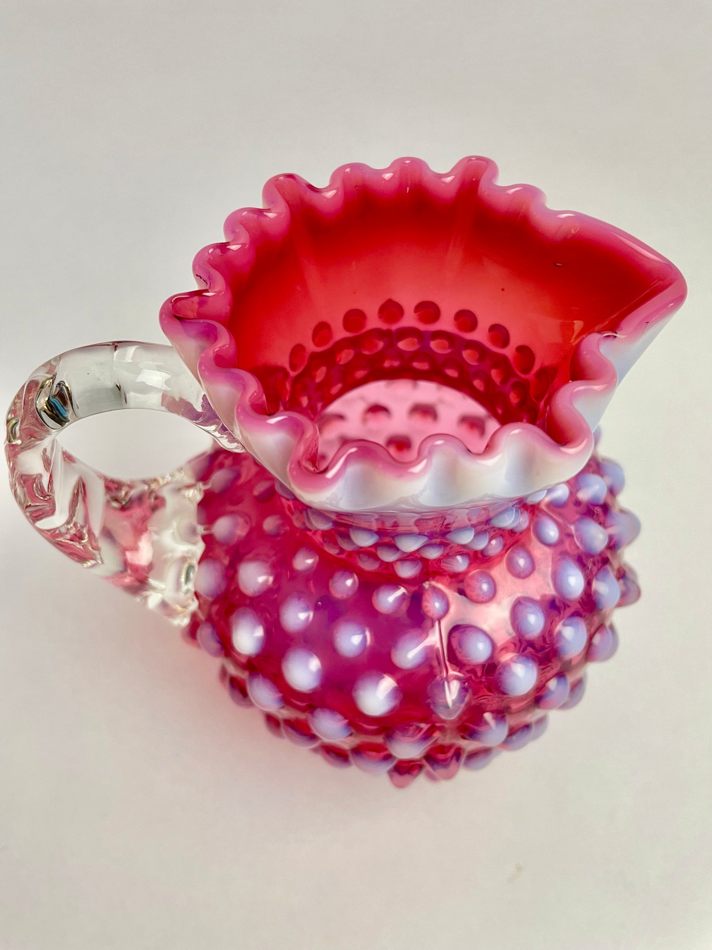 Antique Fenton Hobnail Cranberry Opalescent Mini Jug