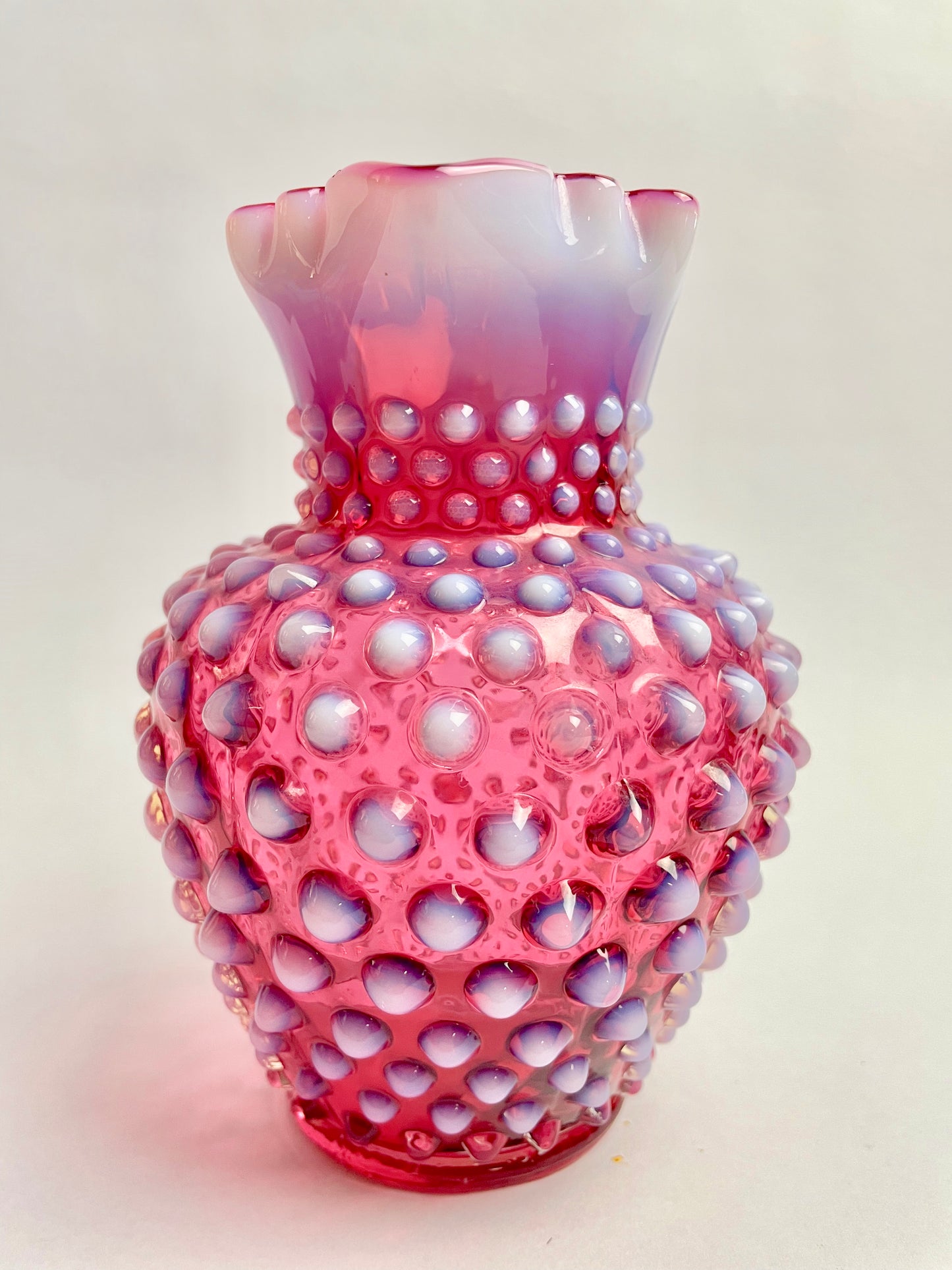 Antique Fenton Hobnail Cranberry Opalescent Mini Jug