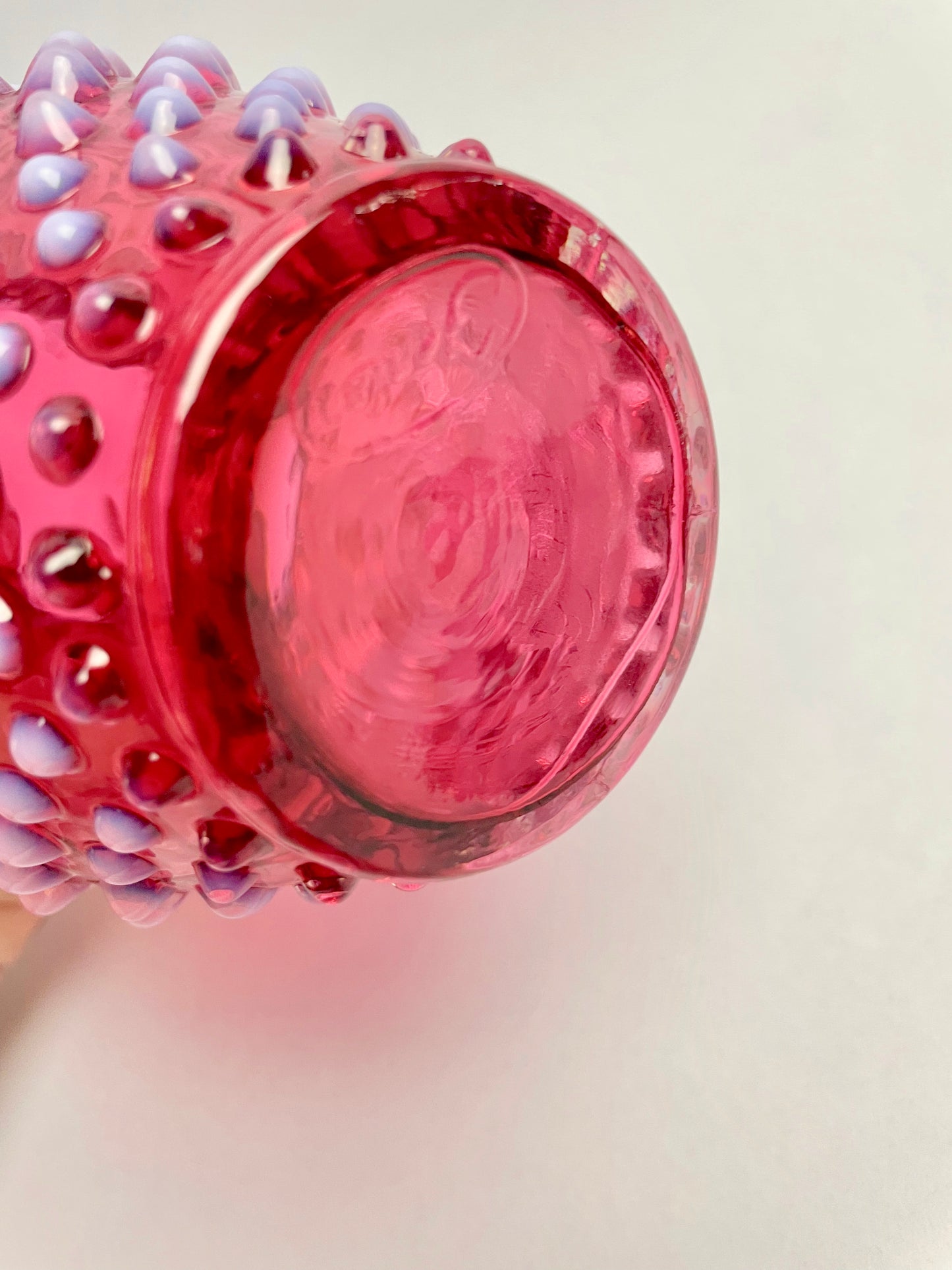 Antique Fenton Hobnail Cranberry Opalescent Mini Jug