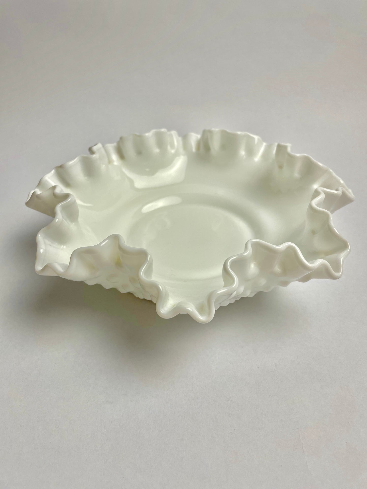 Fenton Ruffled Edge Hobnail White Milk Glass Bowl