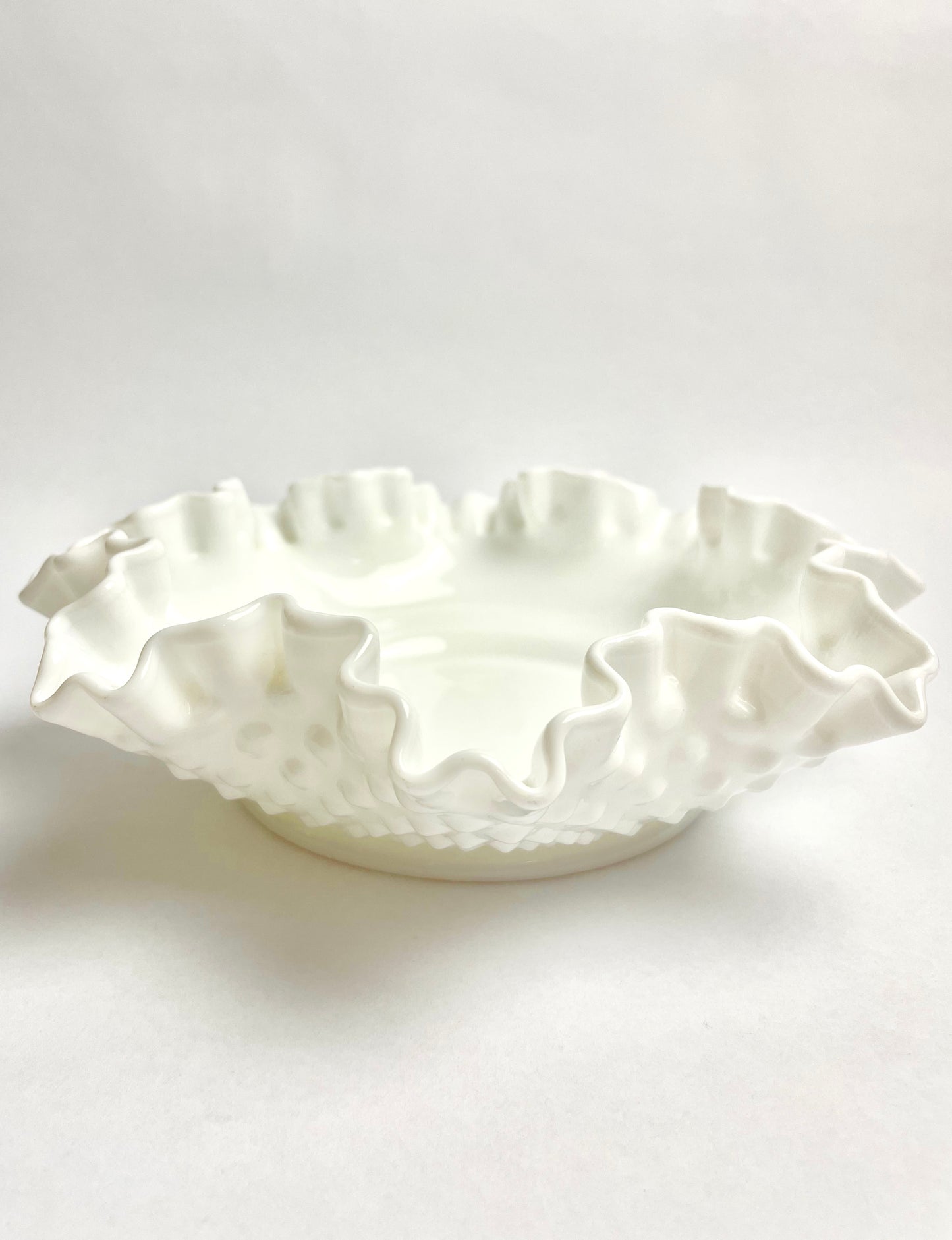 Fenton Ruffled Edge Hobnail White Milk Glass Bowl