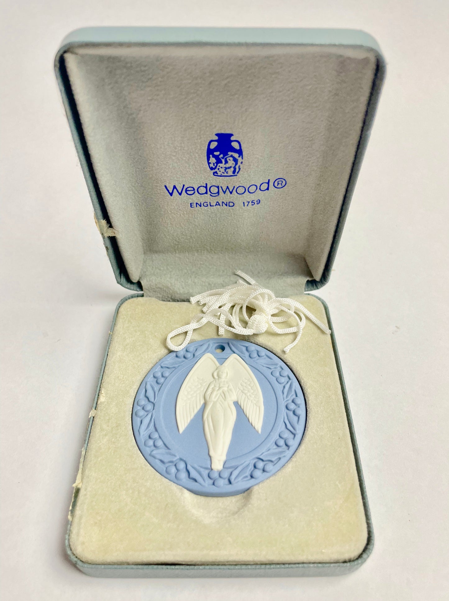 1989 Wedgwood 'Angel' Vintage Jasperware Christmas Ornament In Original Box