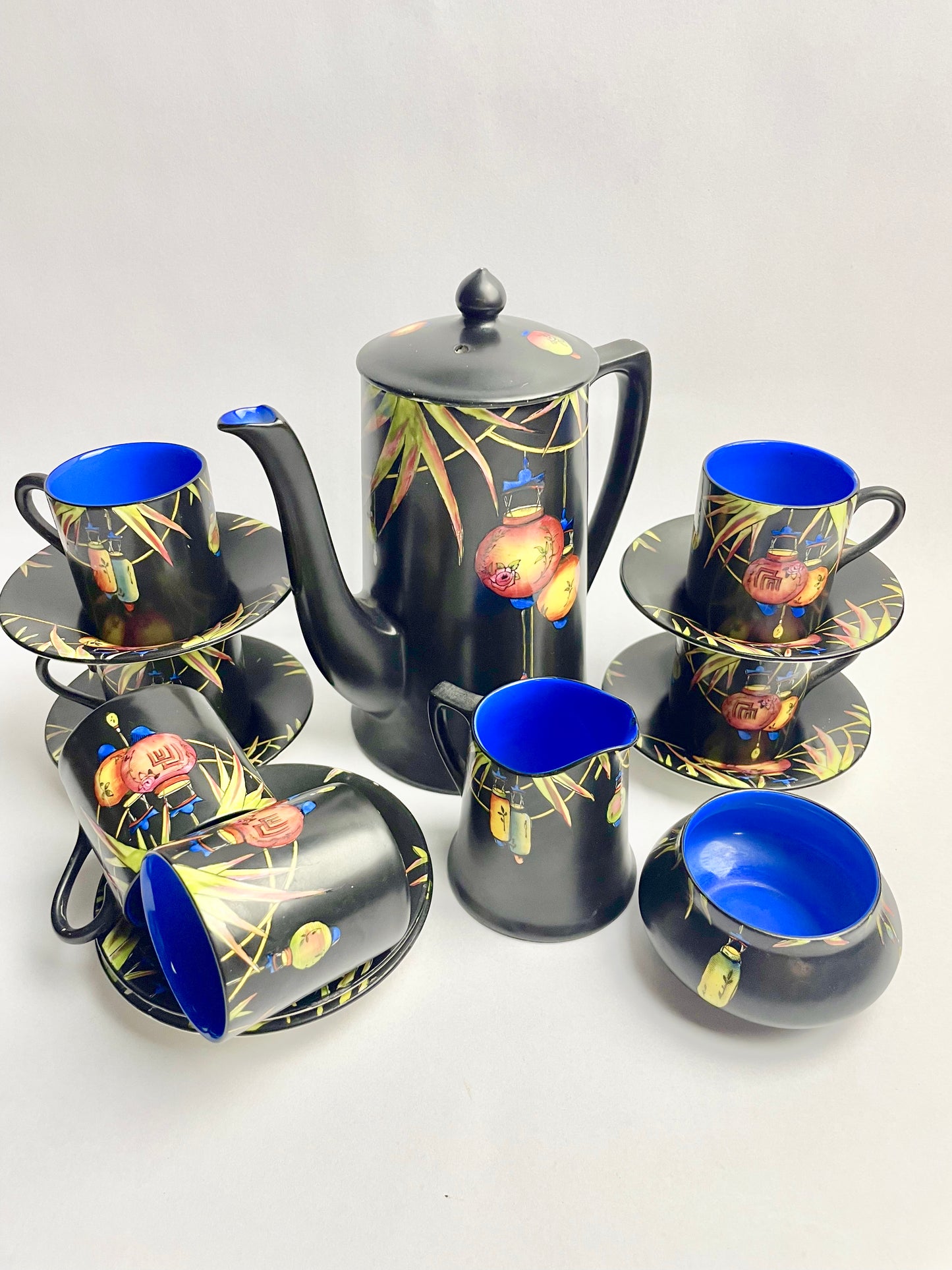 Rare Crown Ducal Chinese Lantern Coffee Set