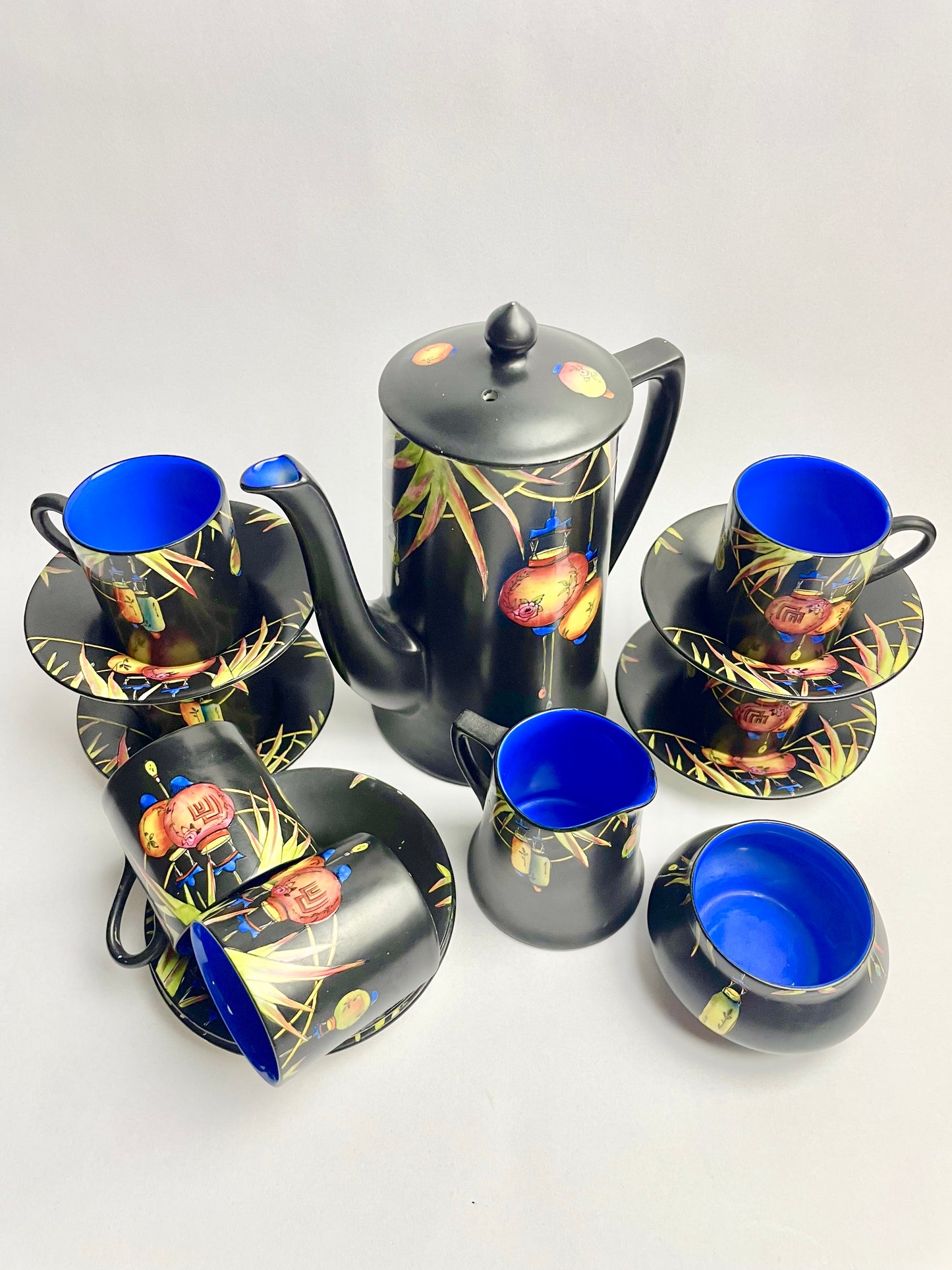 Rare Crown Ducal Chinese Lantern Coffee Set