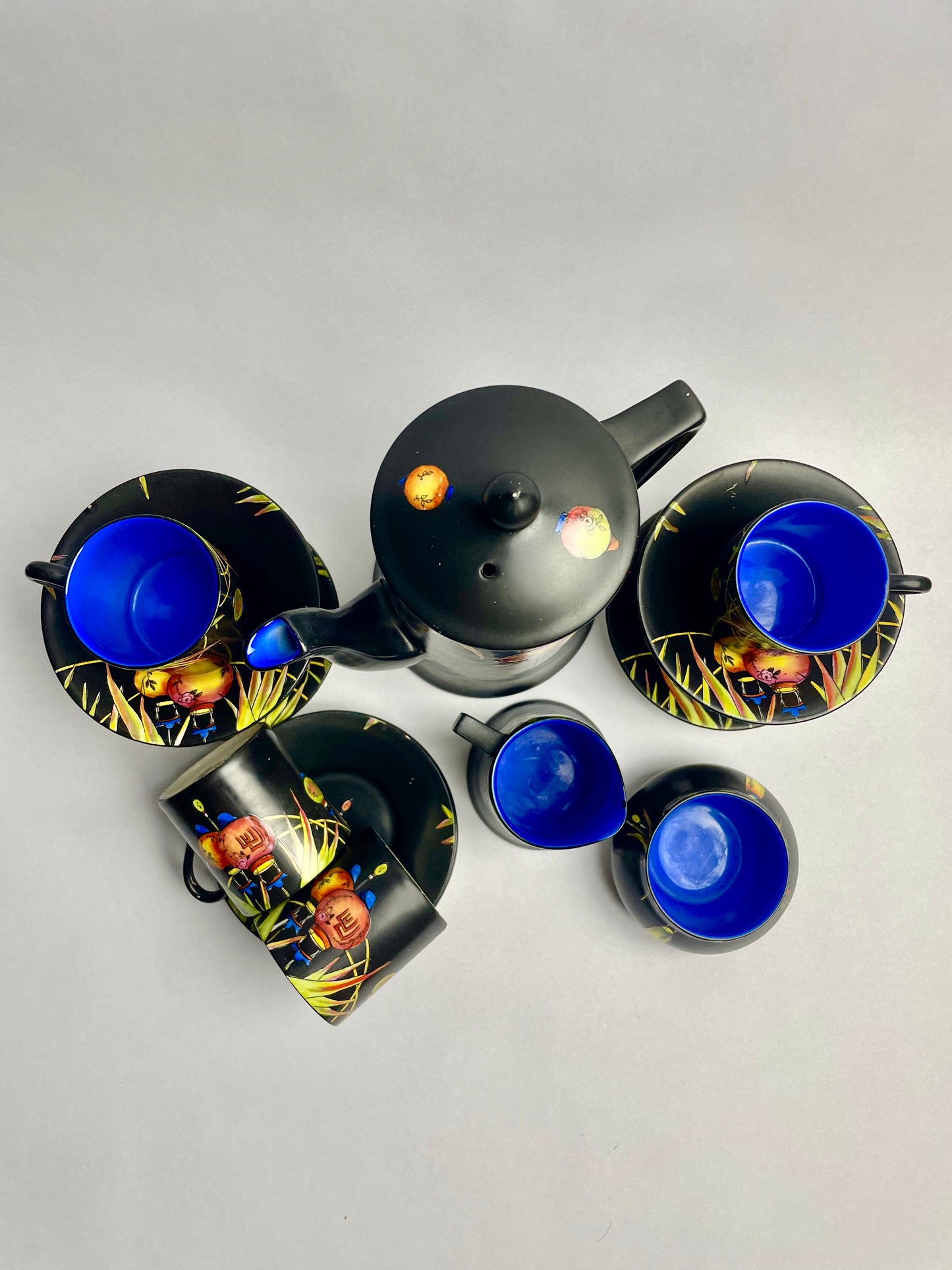Rare Crown Ducal Chinese Lantern Coffee Set