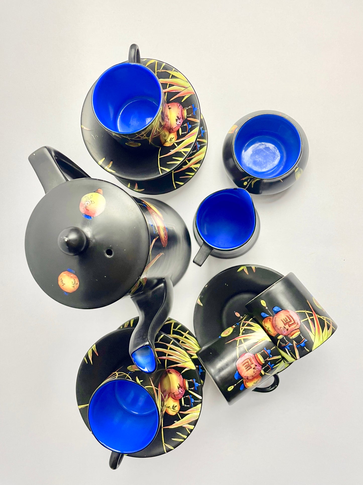 Rare Crown Ducal Chinese Lantern Coffee Set
