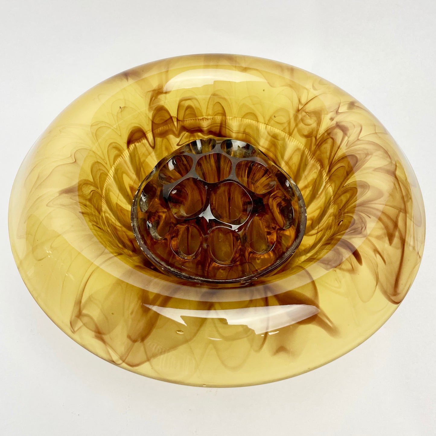 Amber Float Bowl & Flower Frog 20cm diameter