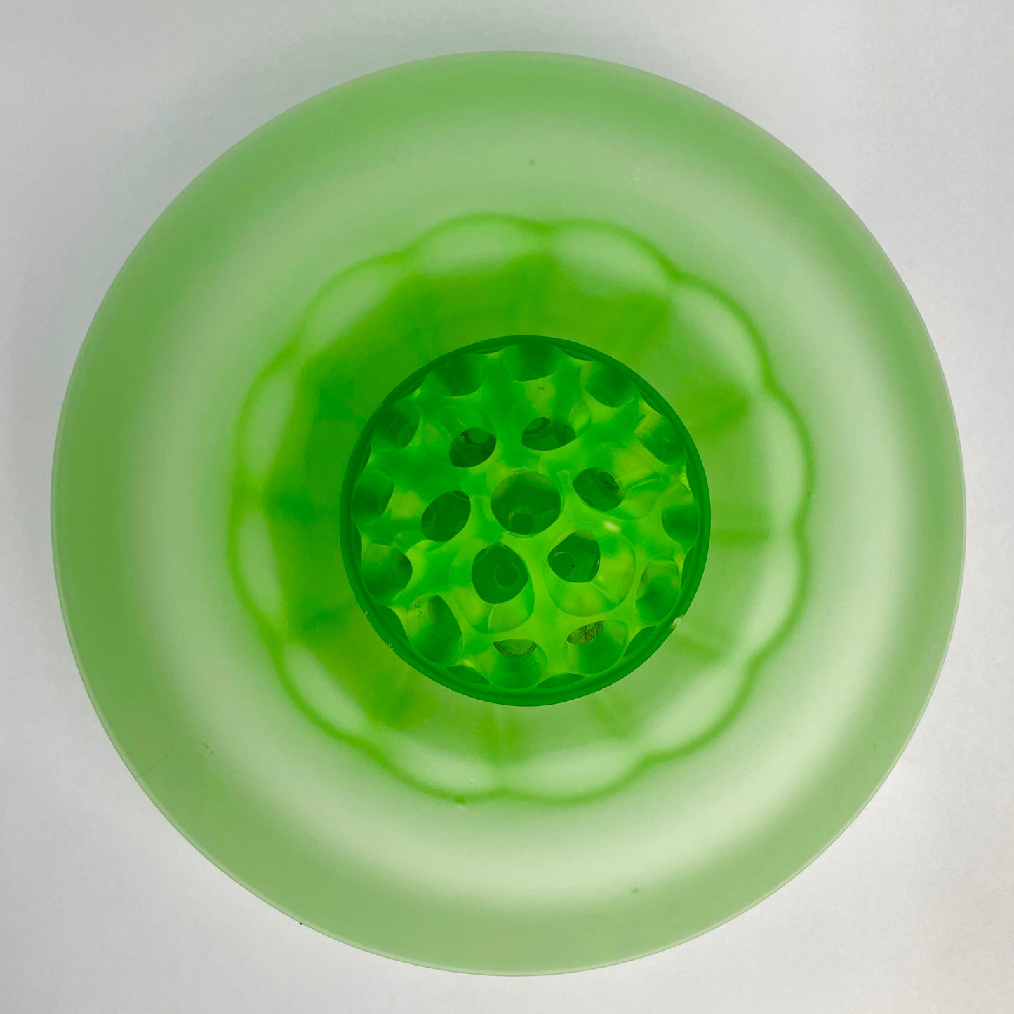 Large Art Deco Green Frosted Float Bowl & Flower Frog Centre-piece