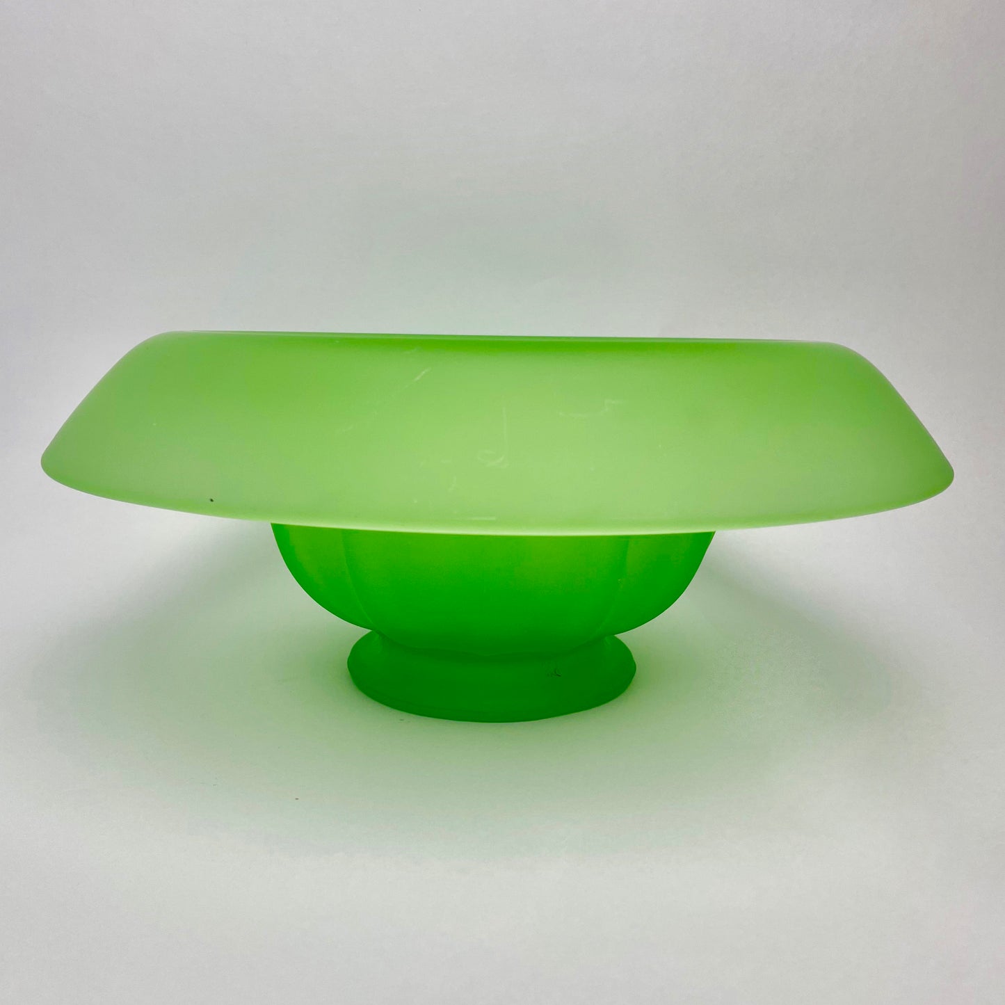 Large Art Deco Green Frosted Float Bowl & Flower Frog Centre-piece