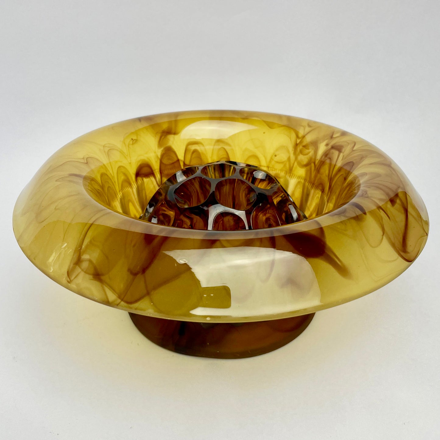 Amber Float Bowl & Flower Frog 20cm diameter