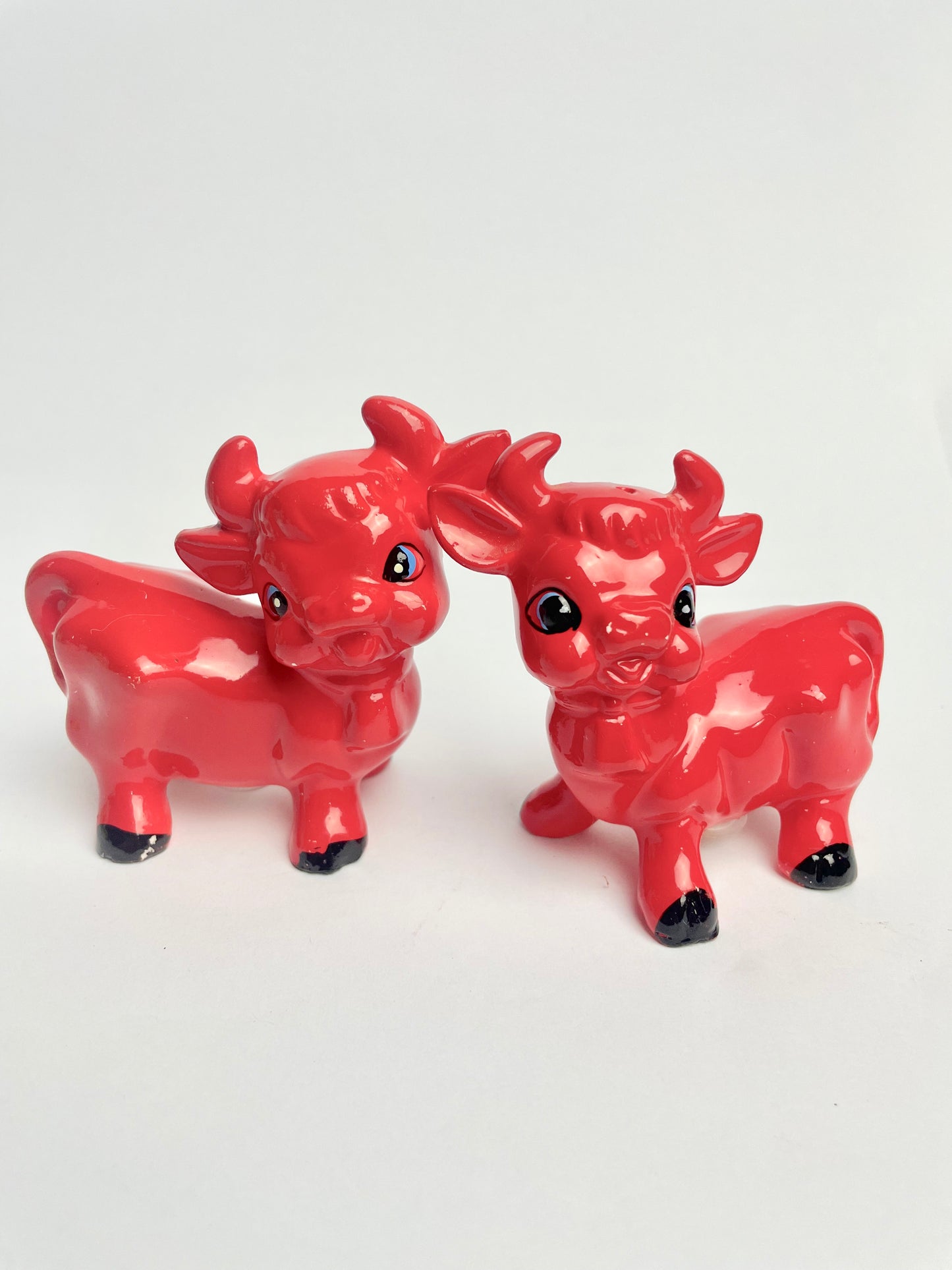 Vintage Red Baby Bull Salt & Pepper Shakers