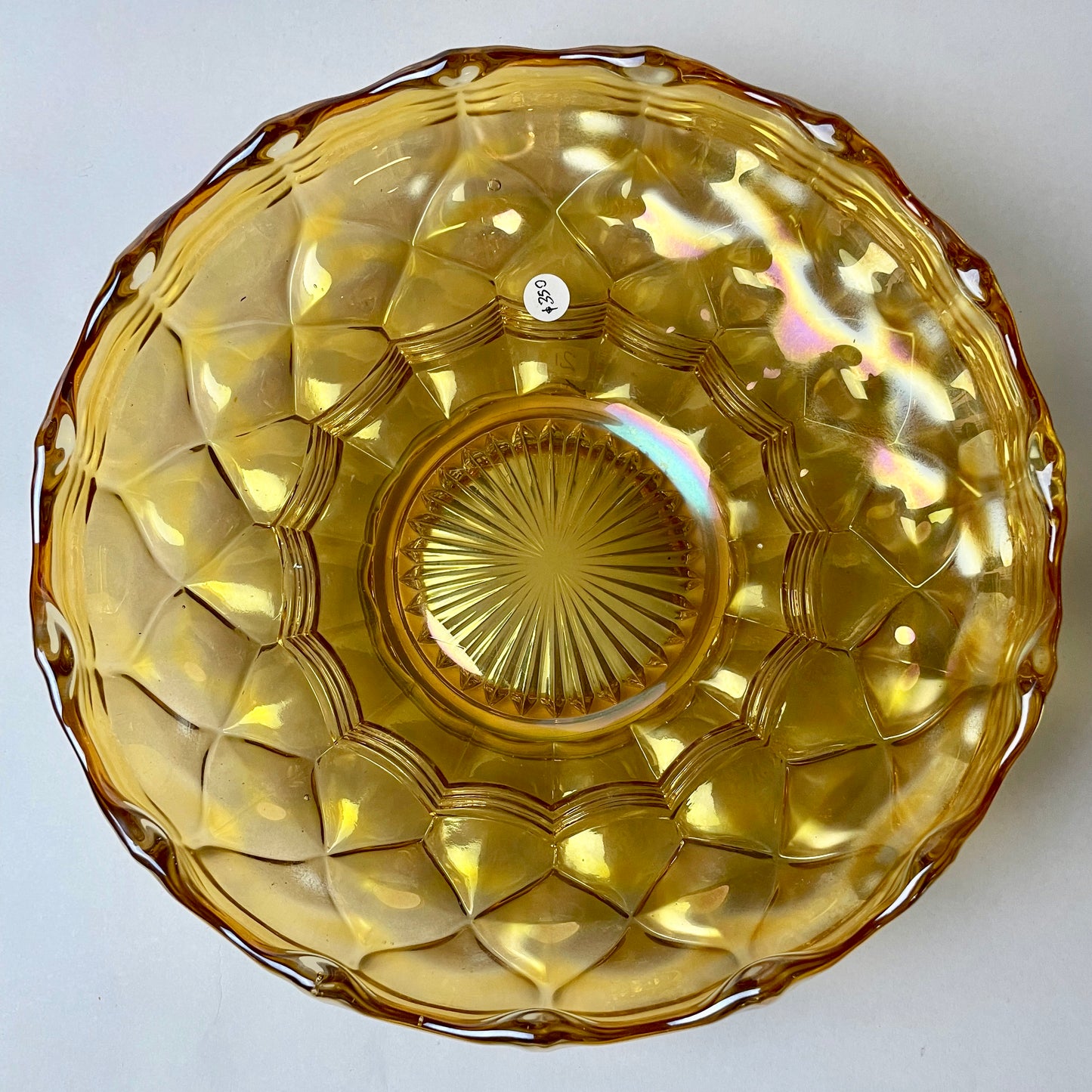 Gorgeous Australian Crown Crystal Glass Banded Diamonds Carnival Glass Float Bowl