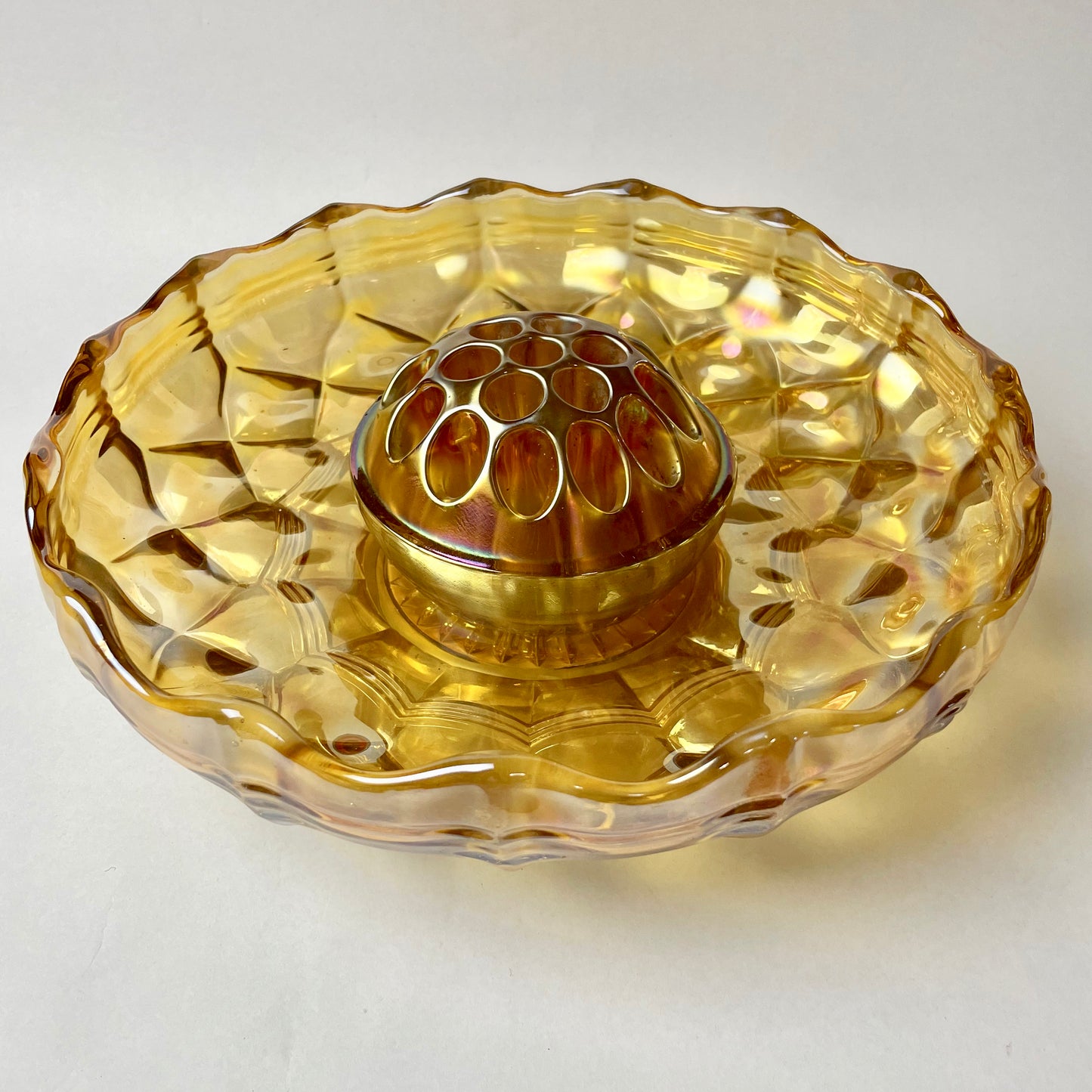 Gorgeous Australian Crown Crystal Glass Banded Diamonds Carnival Glass Float Bowl
