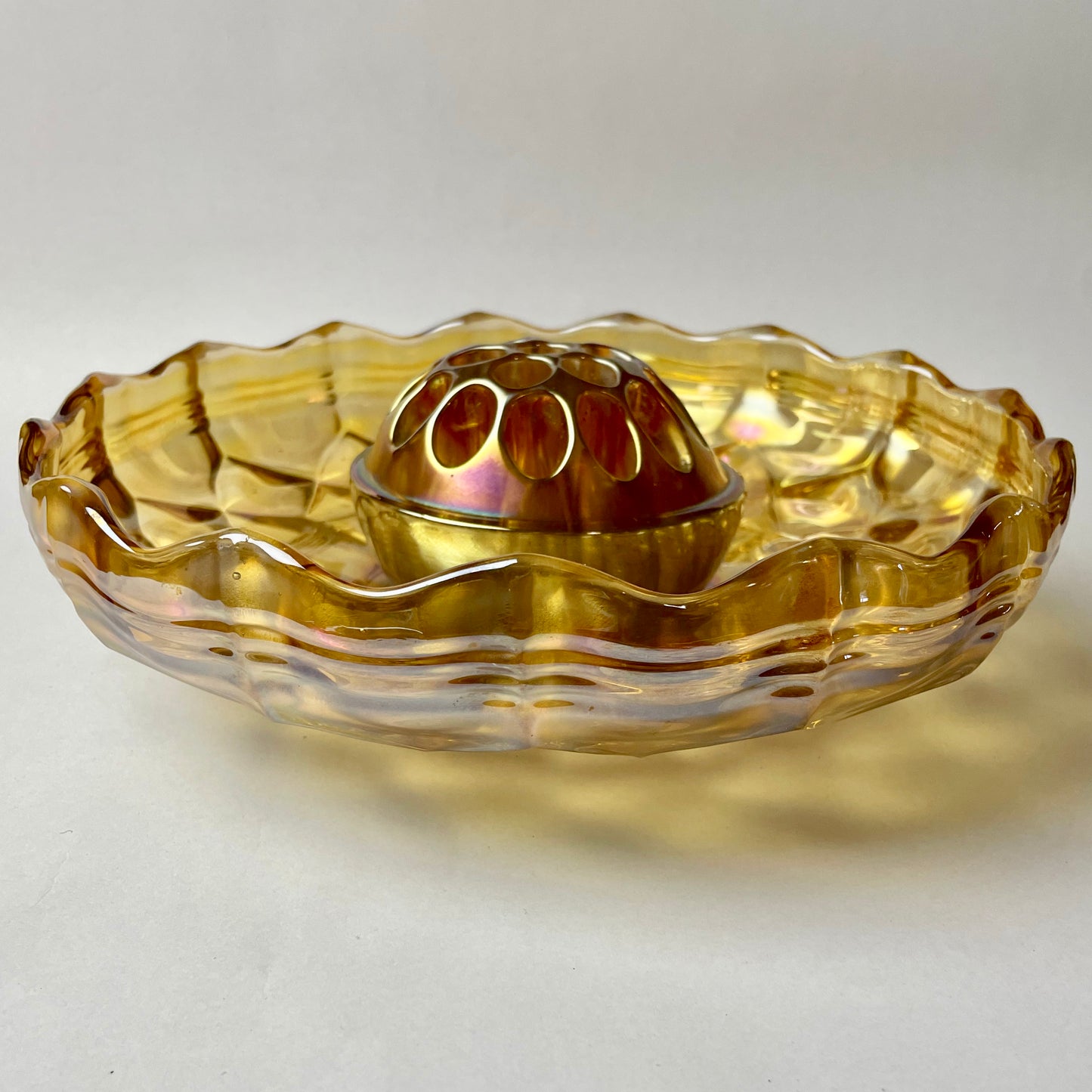 Gorgeous Australian Crown Crystal Glass Banded Diamonds Carnival Glass Float Bowl