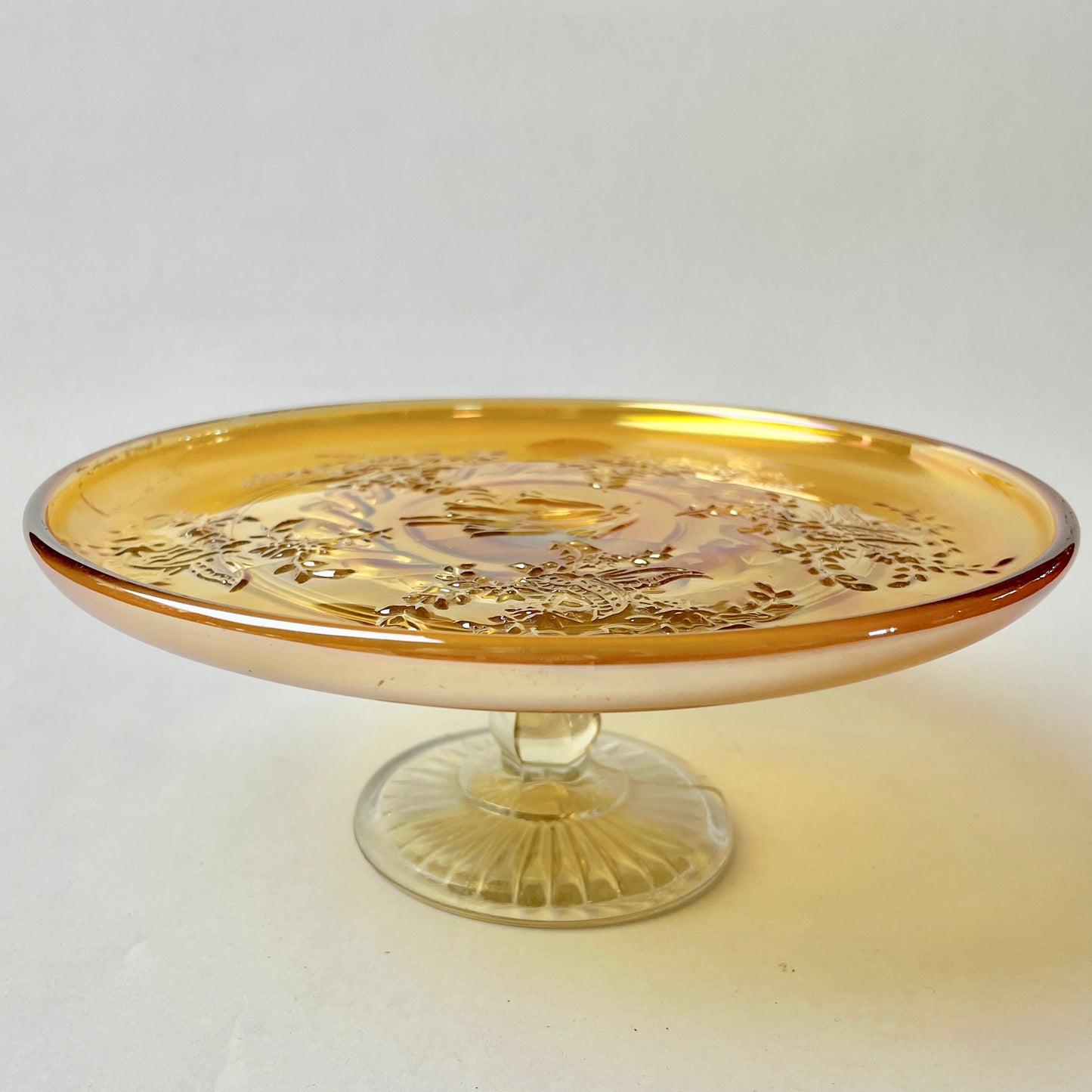 Australian Butterfly & Bush Carnival Glass Cake Stand
