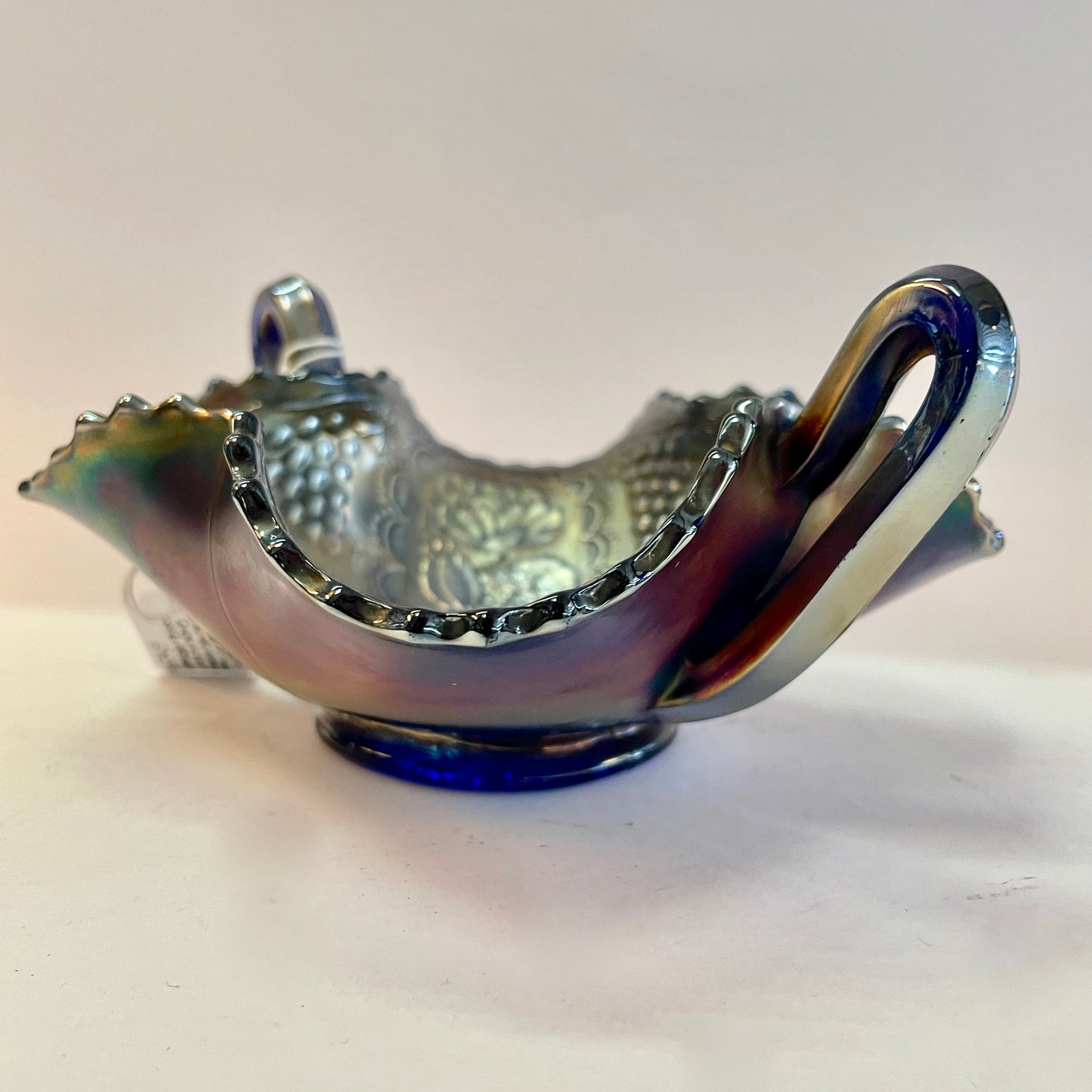 Antique Fenton Lotus & Grape Cobalt Bon Bon Dish