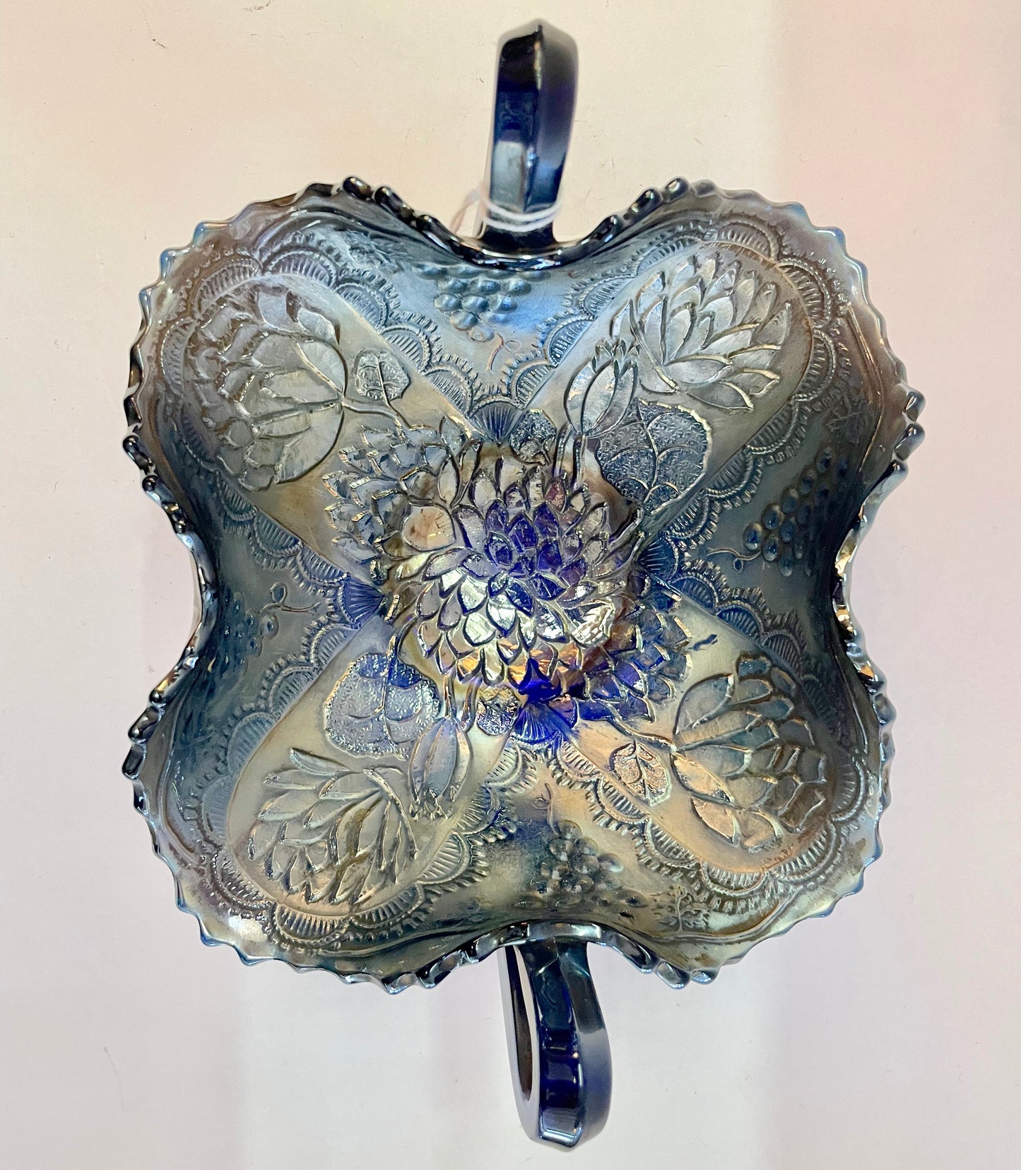 Antique Fenton Lotus & Grape Cobalt Bon Bon Dish