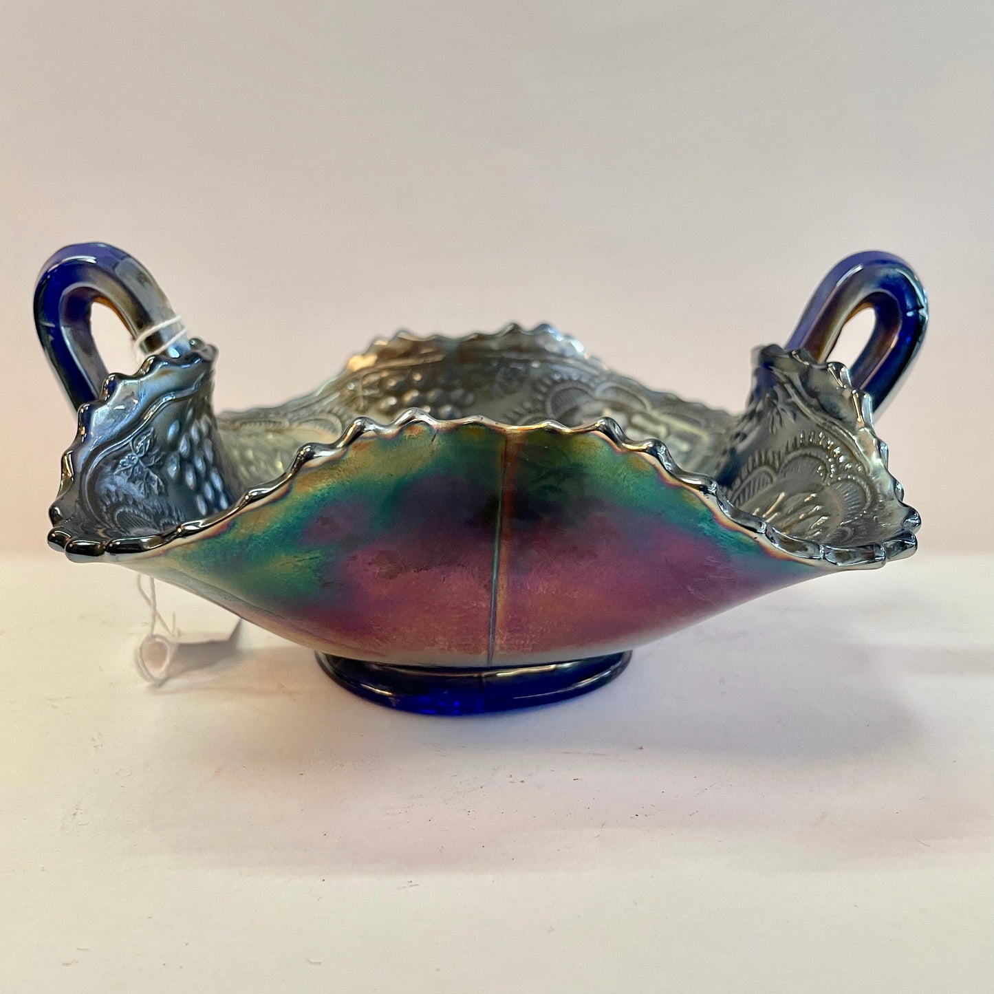Antique Fenton Lotus & Grape Cobalt Bon Bon Dish