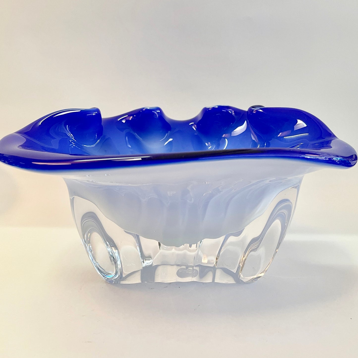 Thick, Heavy Blue Art Glass Bowl