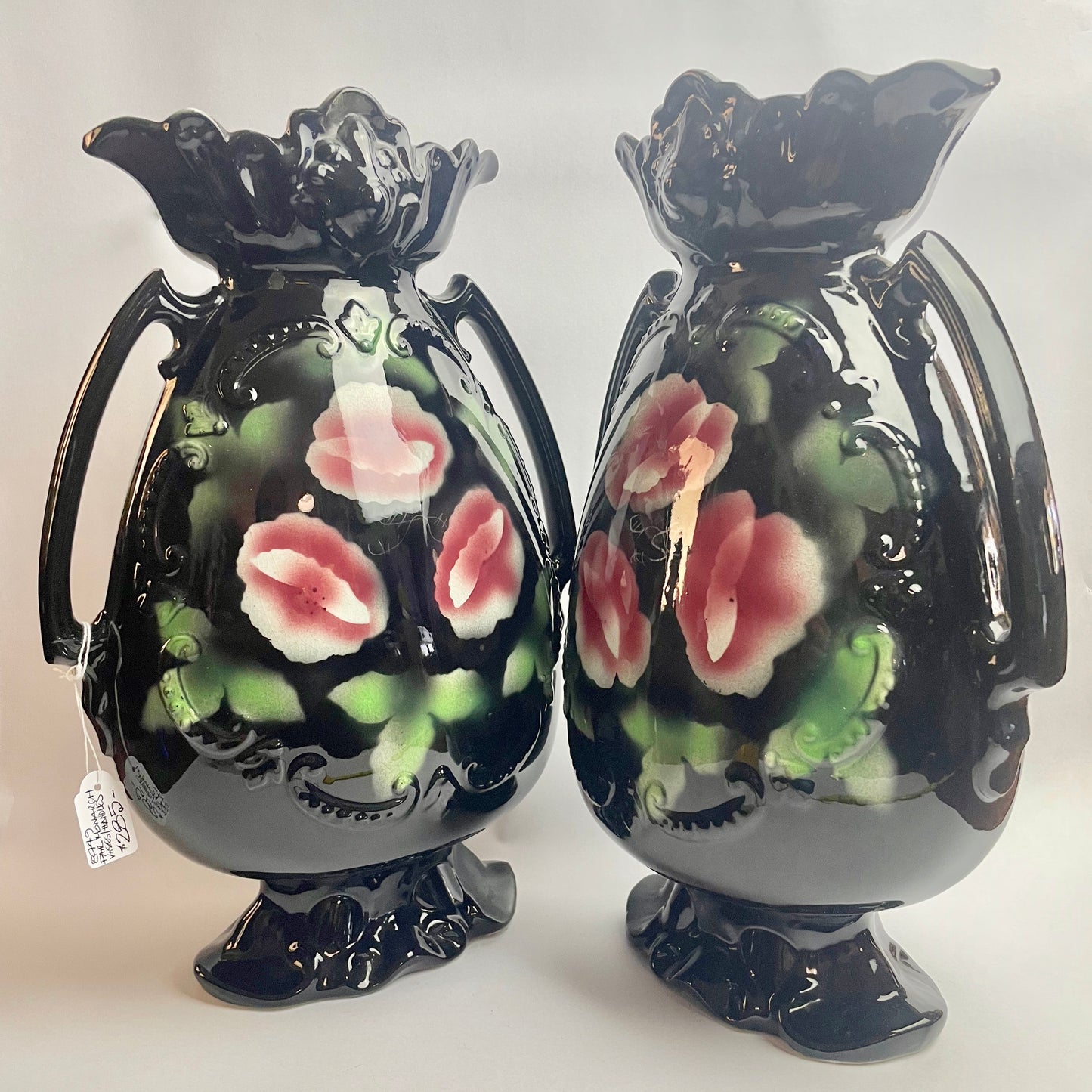 Pair of Large Black Monarch Vases