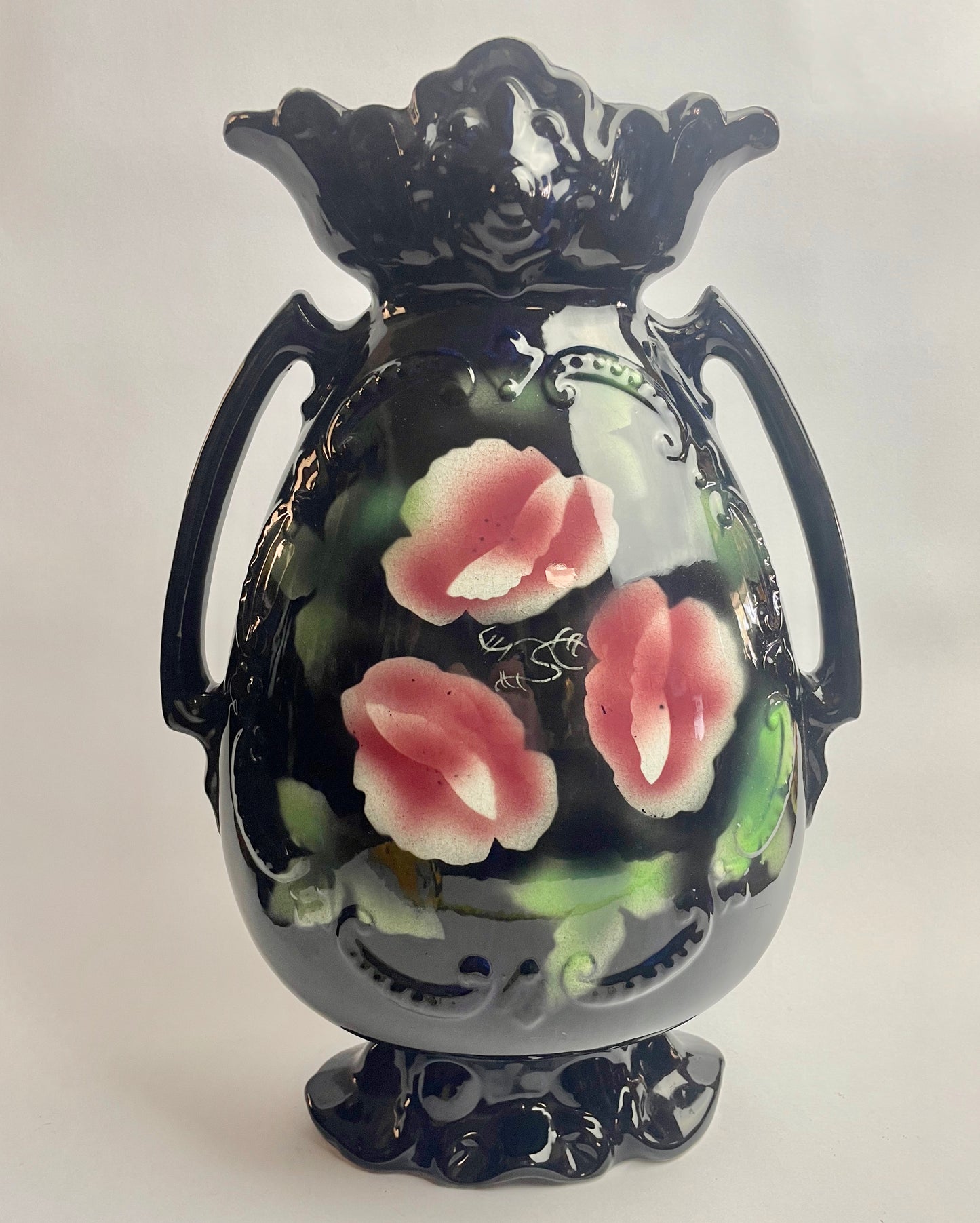 Pair of Large Black Monarch Vases
