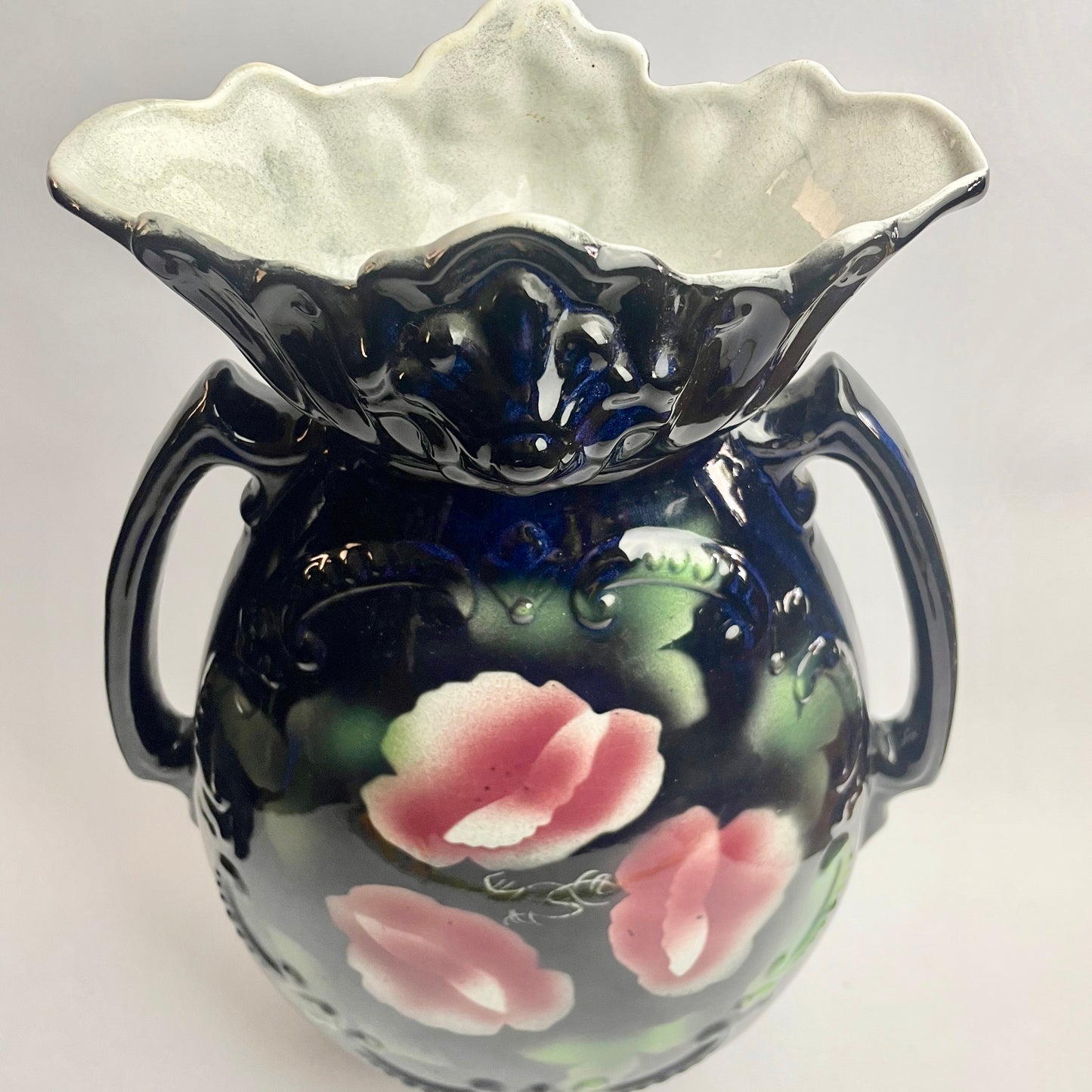 Pair of Large Black Monarch Vases