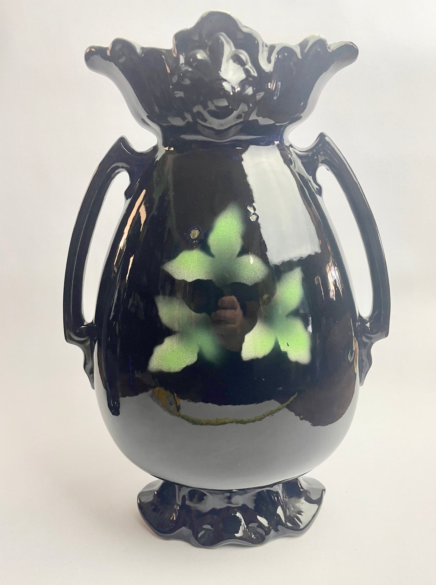 Pair of Large Black Monarch Vases