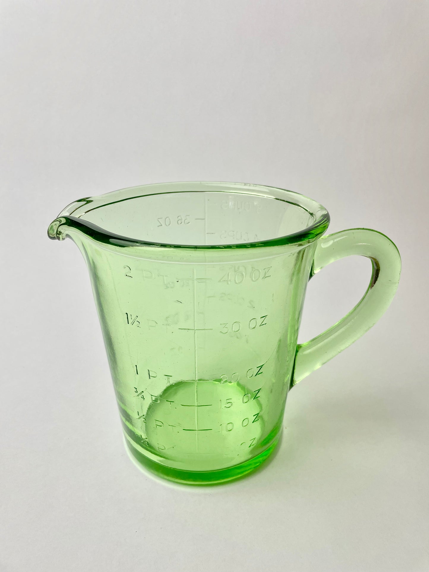 Two Pint Green Depression Glass Measuring Jug