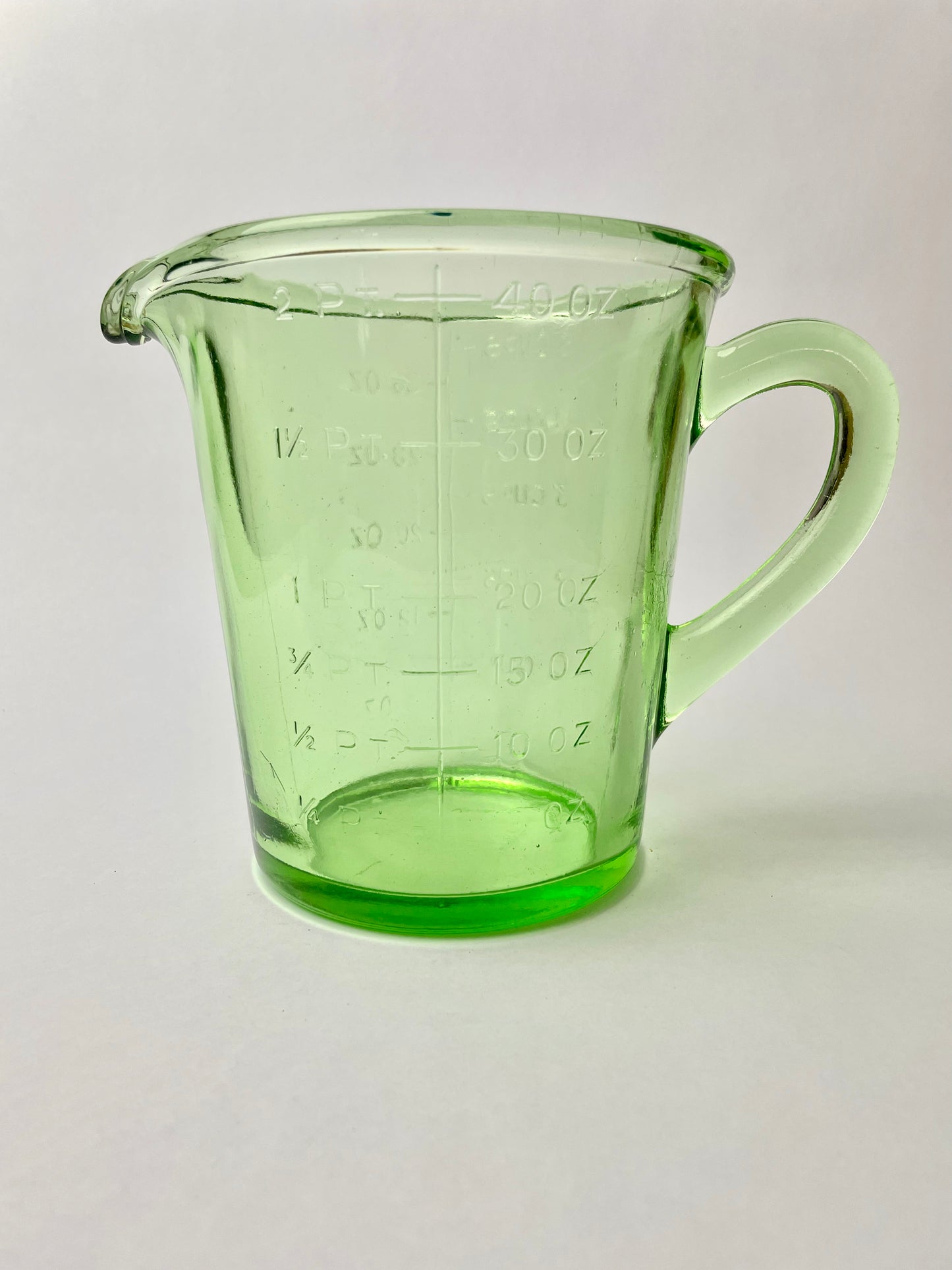 Two Pint Green Depression Glass Measuring Jug