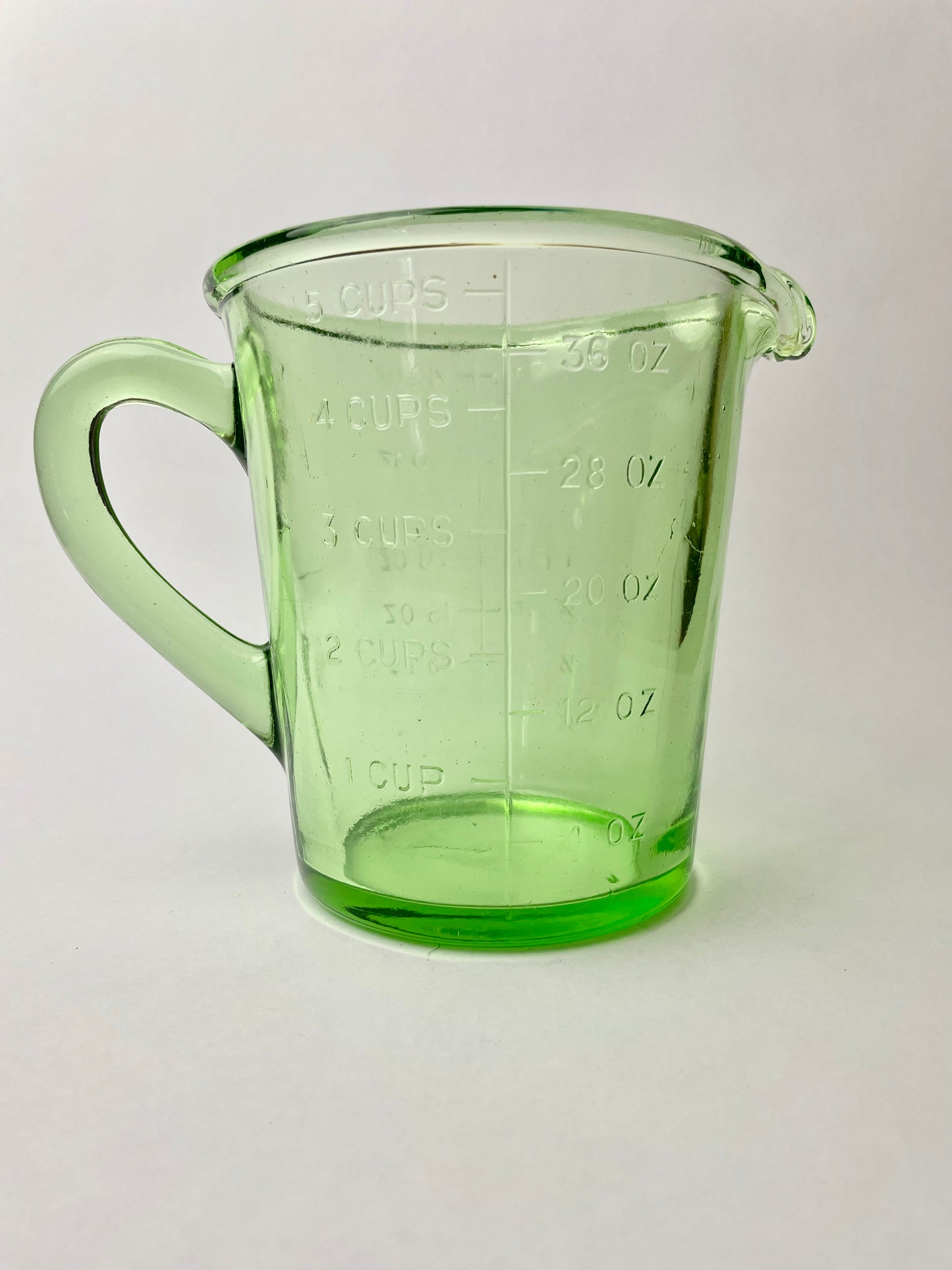 Two Pint Green Depression Glass Measuring Jug