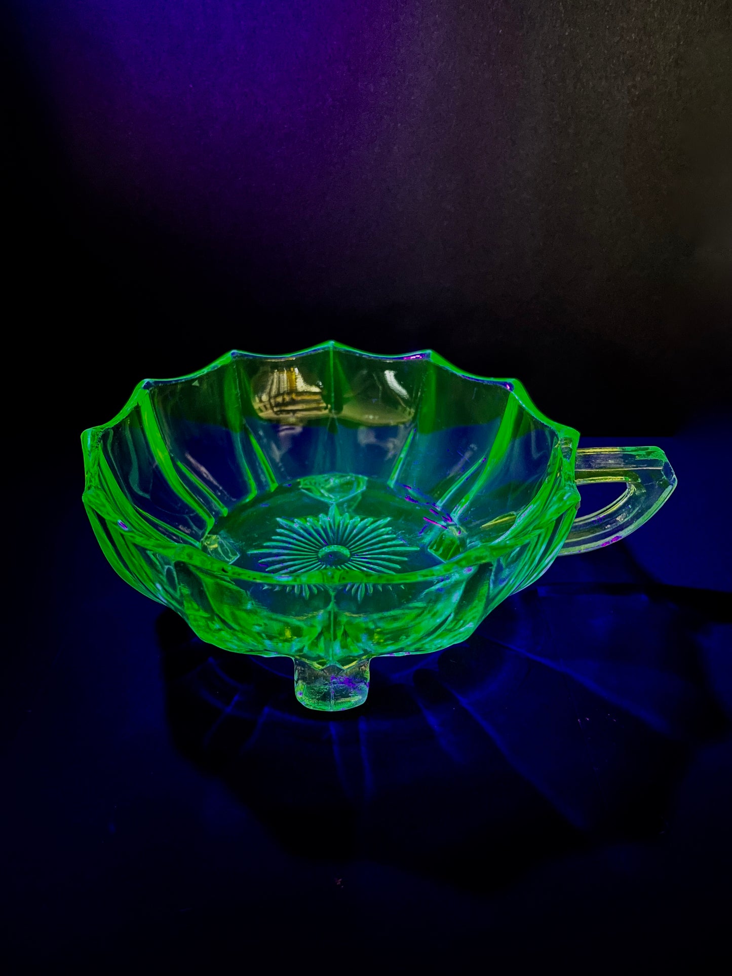 Uranium Glass Dish with handle