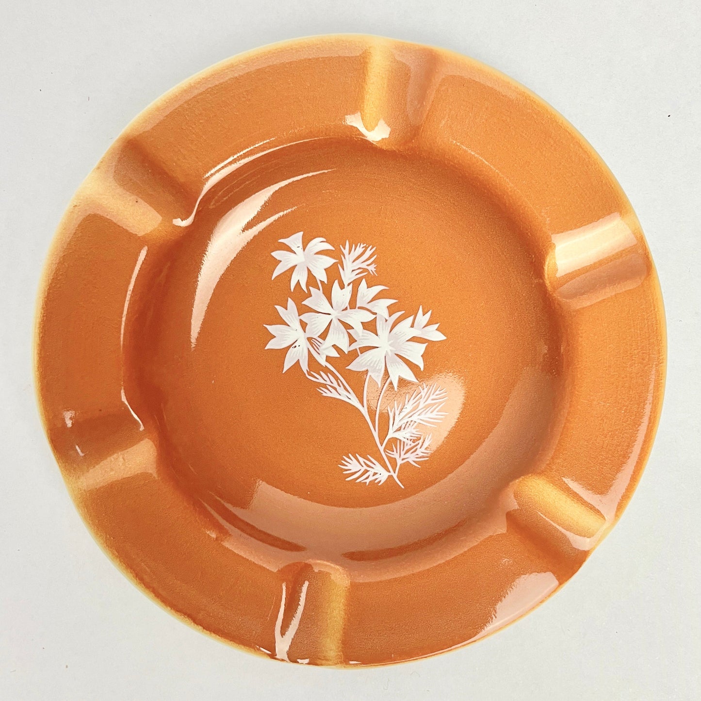 Wembley Ware Orange Ashtray – Floral Motif – 11.5cm