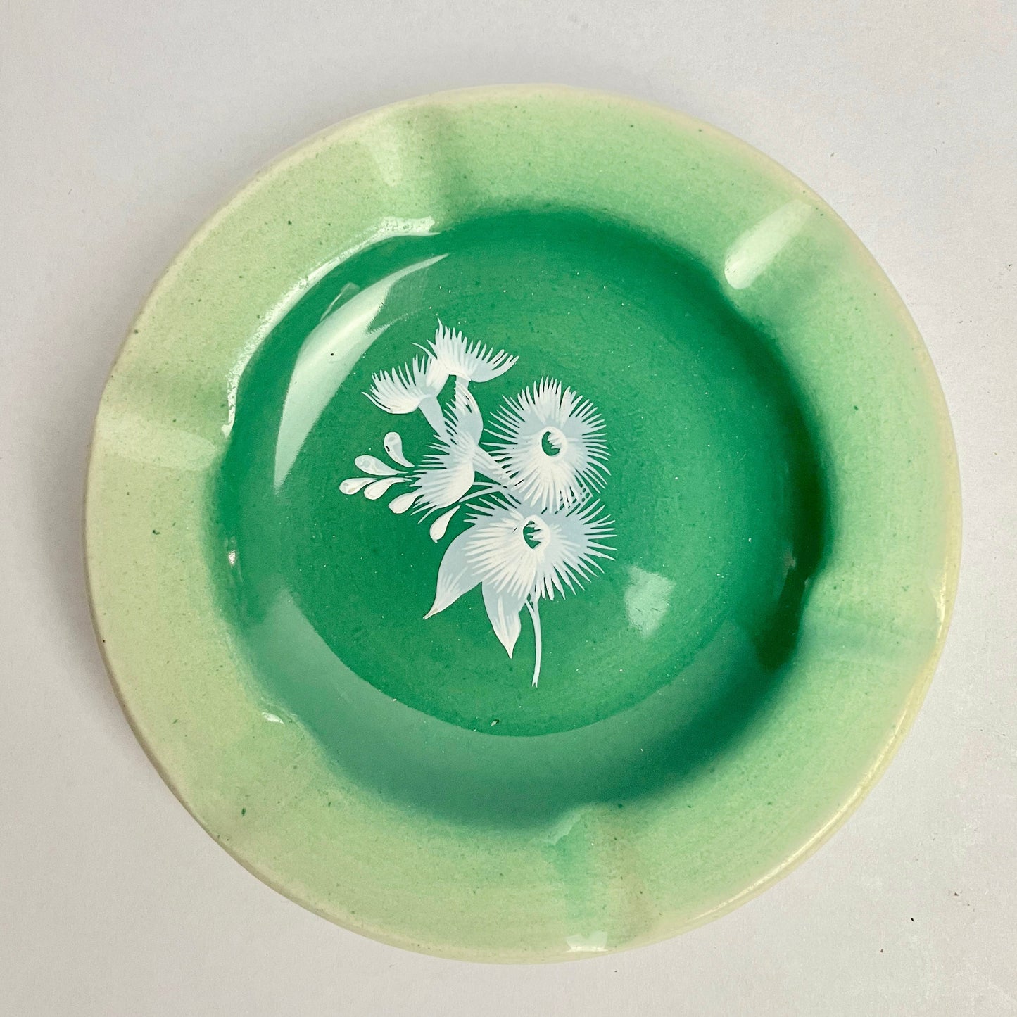 Wembley Ware Green Ashtray – Floral Motif – 11.5cm