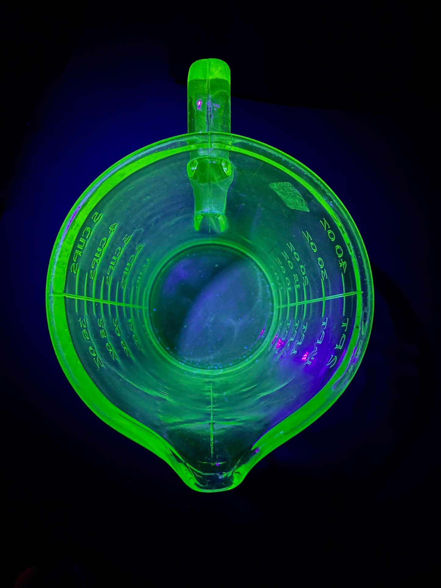 2 Pint Uranium Glass Measuring Jug
